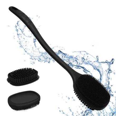 Row&Keep Back Scrubber for Shower, New Updated, Reversible Body Scrub Brush, Long Handle, Comes with Soft Silicone Bristles and Stiff Nylon Bristles for Shower Scrubbing and Massage