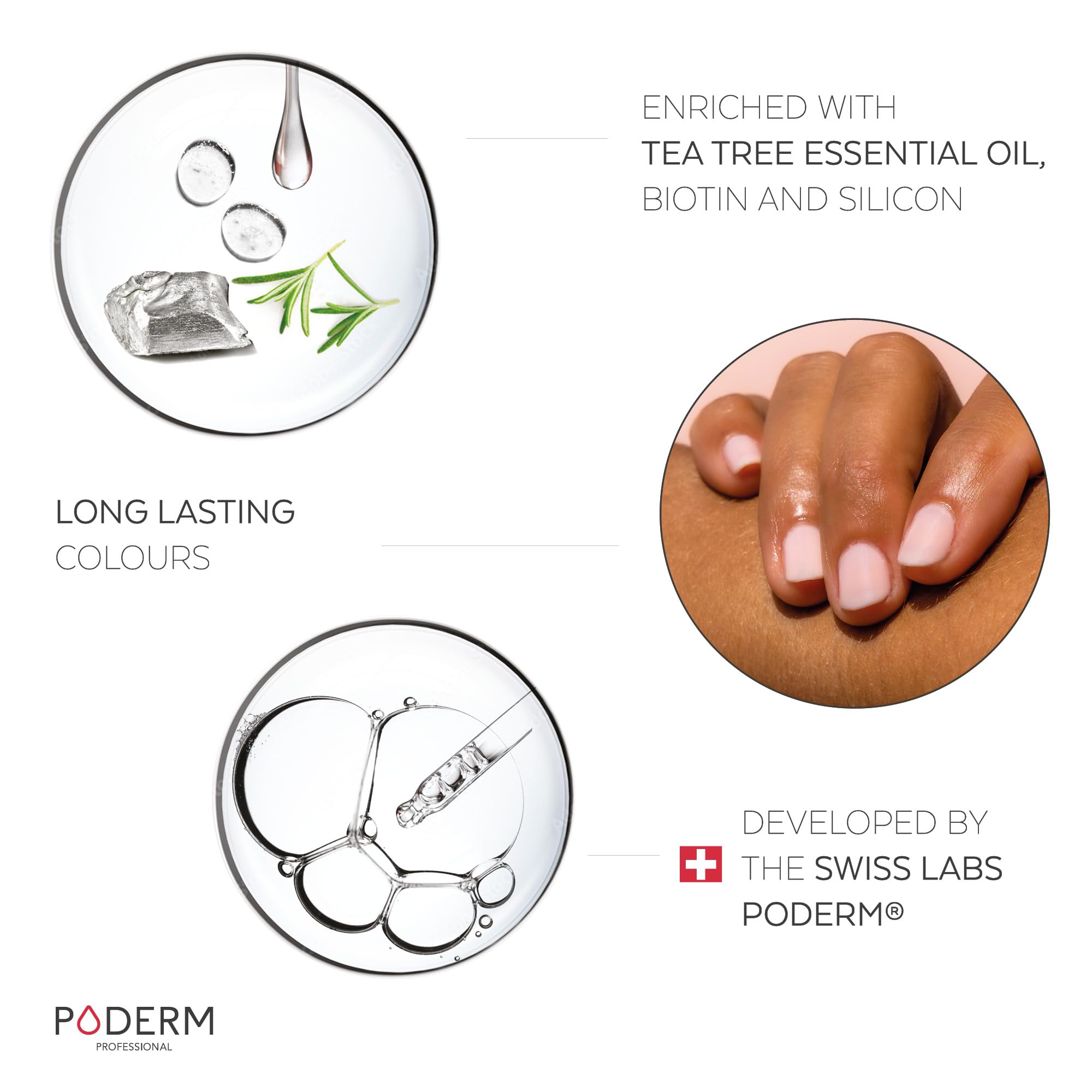 PODERM - FUNGAL NAIL INFECTIONS - Powder Pink nail varnish TEA TREE - Prevention & Treatment of Nails Yellowed/Damaged by FUNGAL INFECTIONS - TREATS & COLOURS - foot/hand treatment - Swiss Made