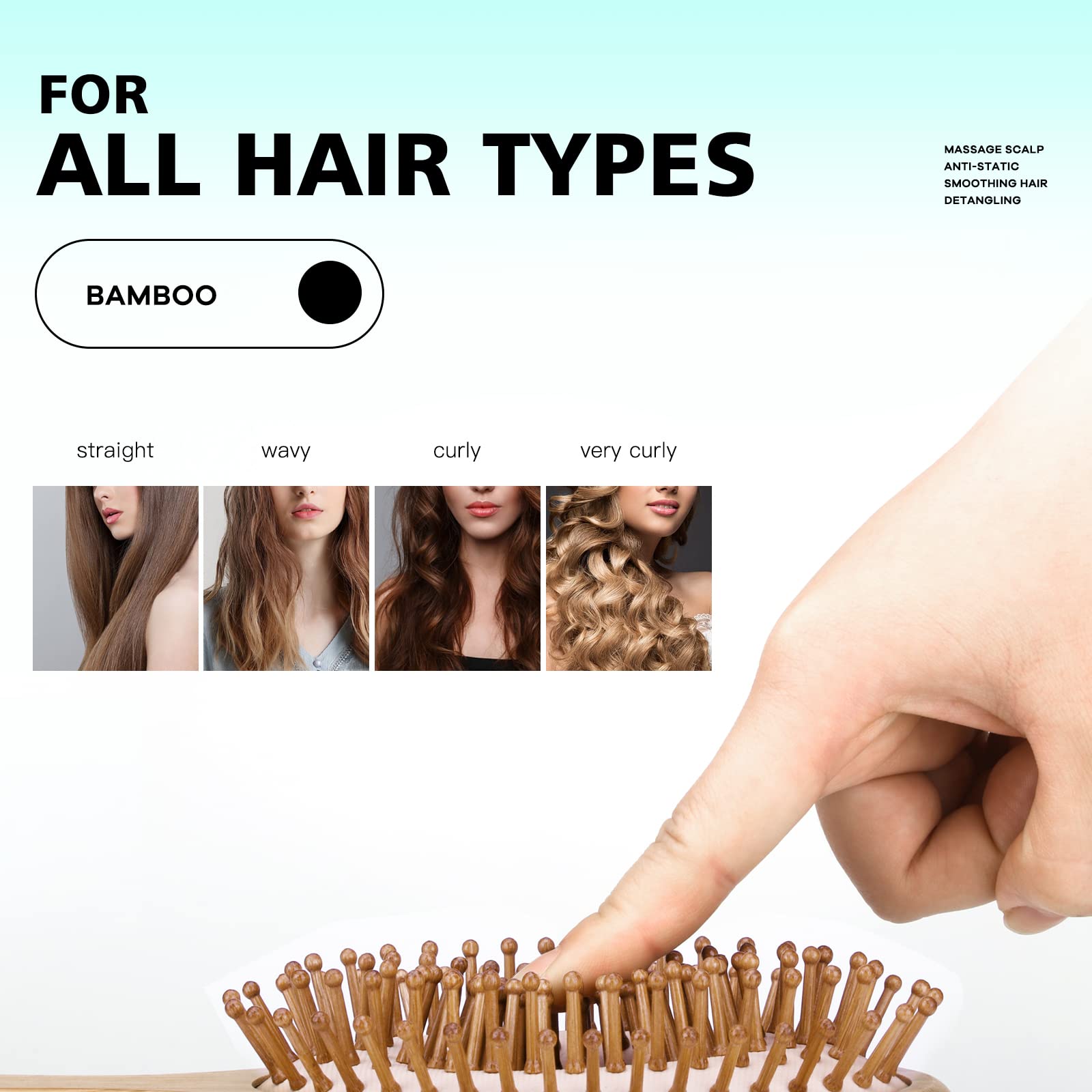 Combetter Bamboo Hairbrush and Comb Set - Natural Eco-Friendly Paddle Detangler with Scalp Massage for Women, Men, and Kids - Reduces Frizz and Promotes Healthy Hair Growth(4PCS)