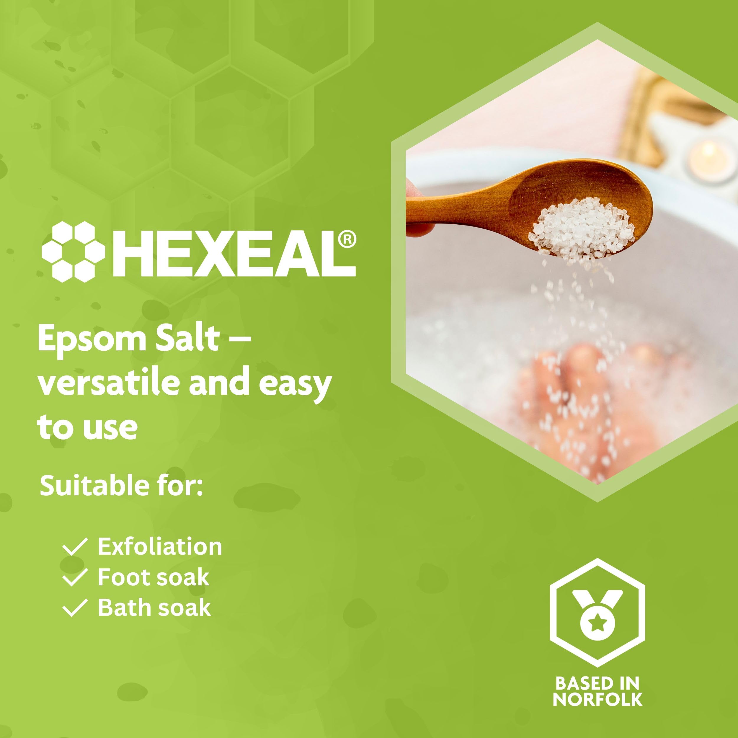 Hexeal Epsom Salt 25kg – 25kg Bag of Food Grade Magnesium Sulphate for Bathing, Gardening & Household Use – Suitable for Personal Care, Soil Enrichment, and More