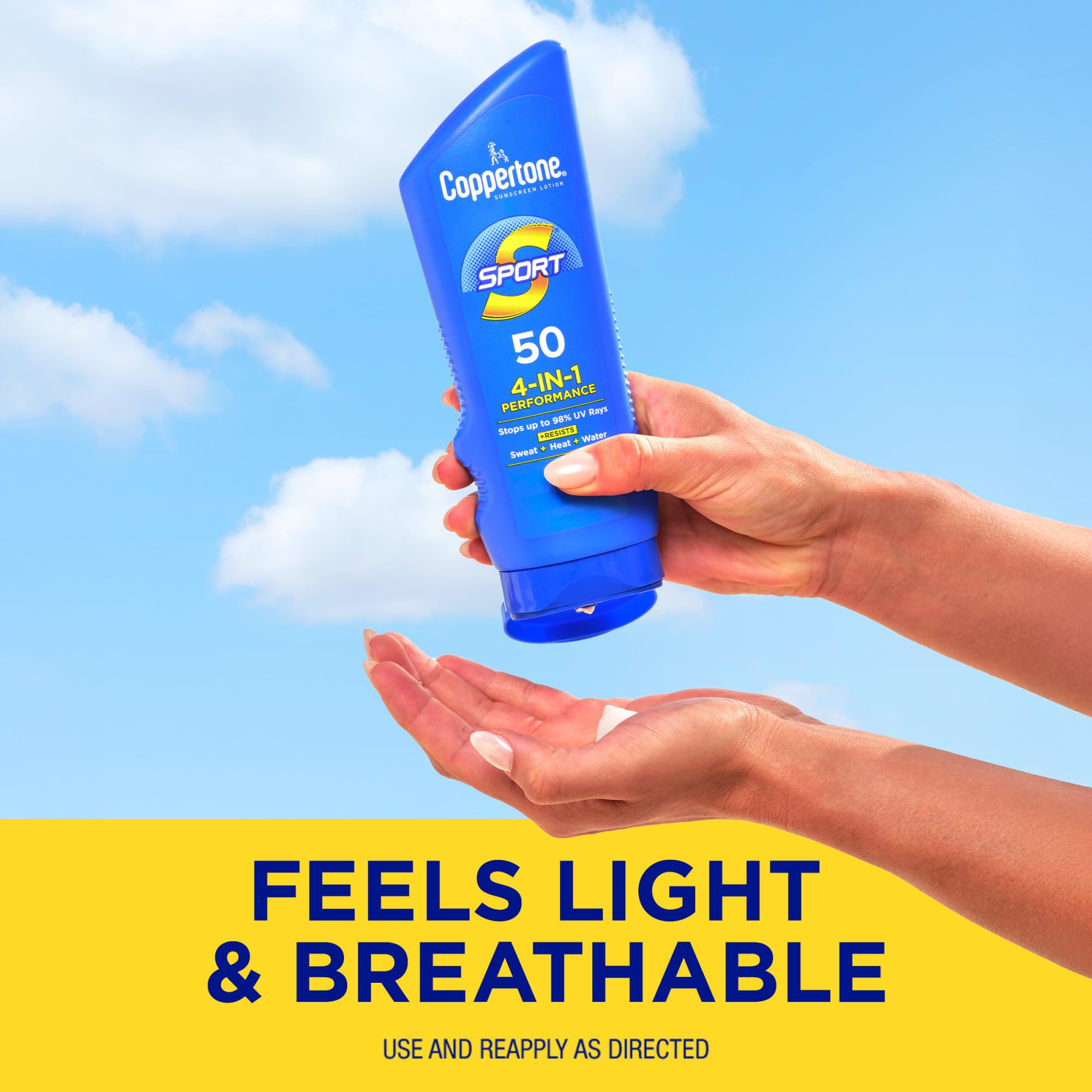 Coppertone SPORT Sunscreen SPF 50 Lotion, Water Resistant Sunscreen, Body Sunscreen Lotion, 7 Fl Oz
