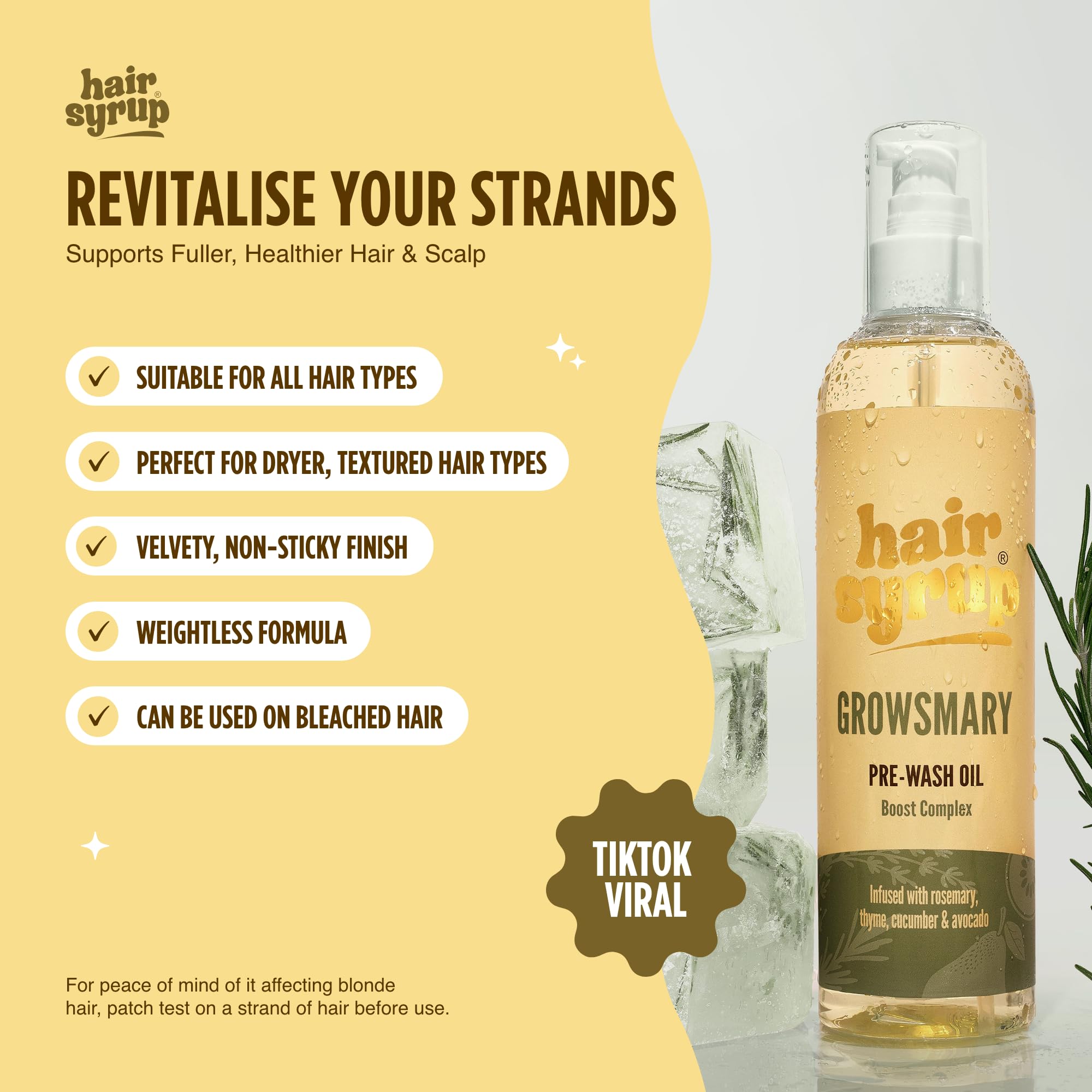 Hair Syrup | Rosemary Pre-Wash Hair Oil | Made with Rosemary, Thyme, Cucumber & Avocado | Nourish Your Scalp & Mind with Growsmary | Vegan | 100% Natural | 100ml
