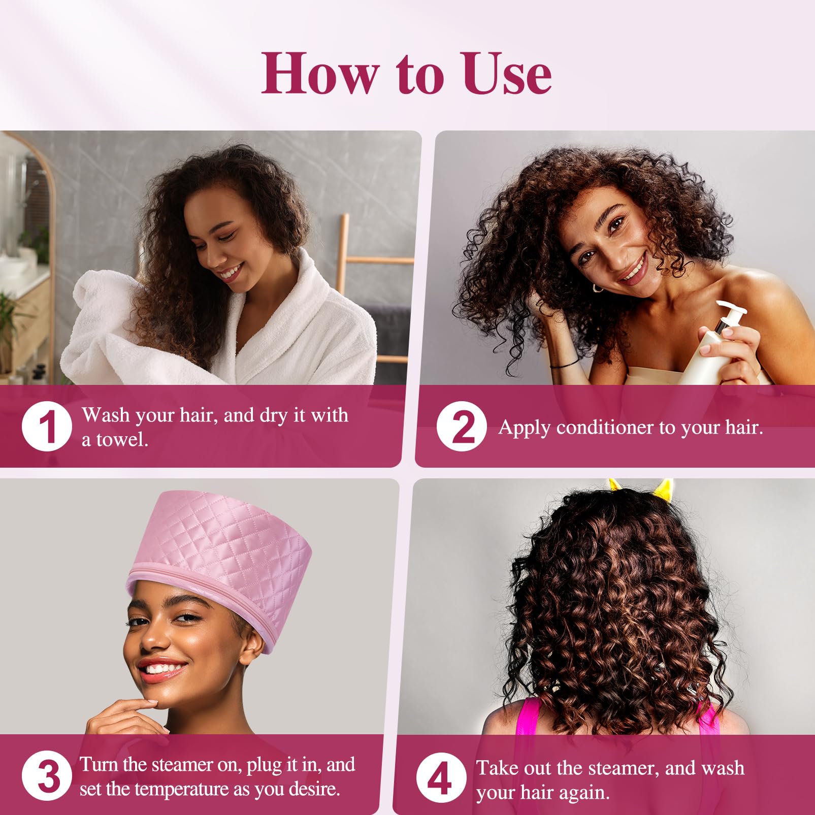 Hair Cap Treatment Steamer - Deep Conditioning Thermal Heat Caps Electric for Afro Hair Hot Care Hat Home Spa with 2 Mode/Pink (UK Plug)