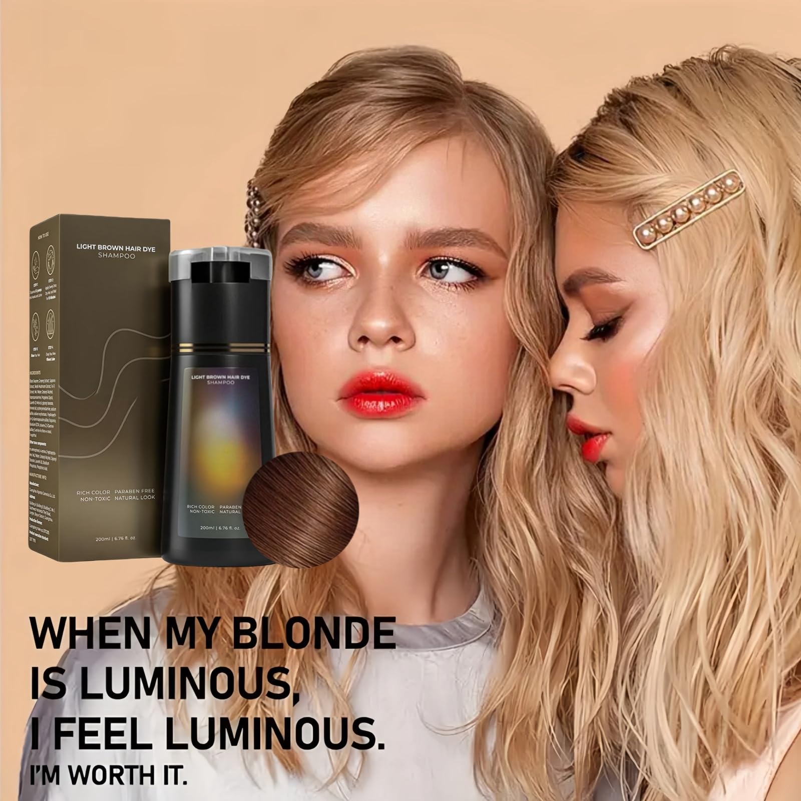 Polar Hair Dye Shampoo,3 in 1 Shampoo for Color Treated Hair,Brown Hair Dye,Natural Plant Hair Dy/e Sham/poo,Pol/ar Hair Care,Ha/ir Care Instant Dye Sham/poo,Ha/ir Dye Pure Plant Extract(Light Brown)