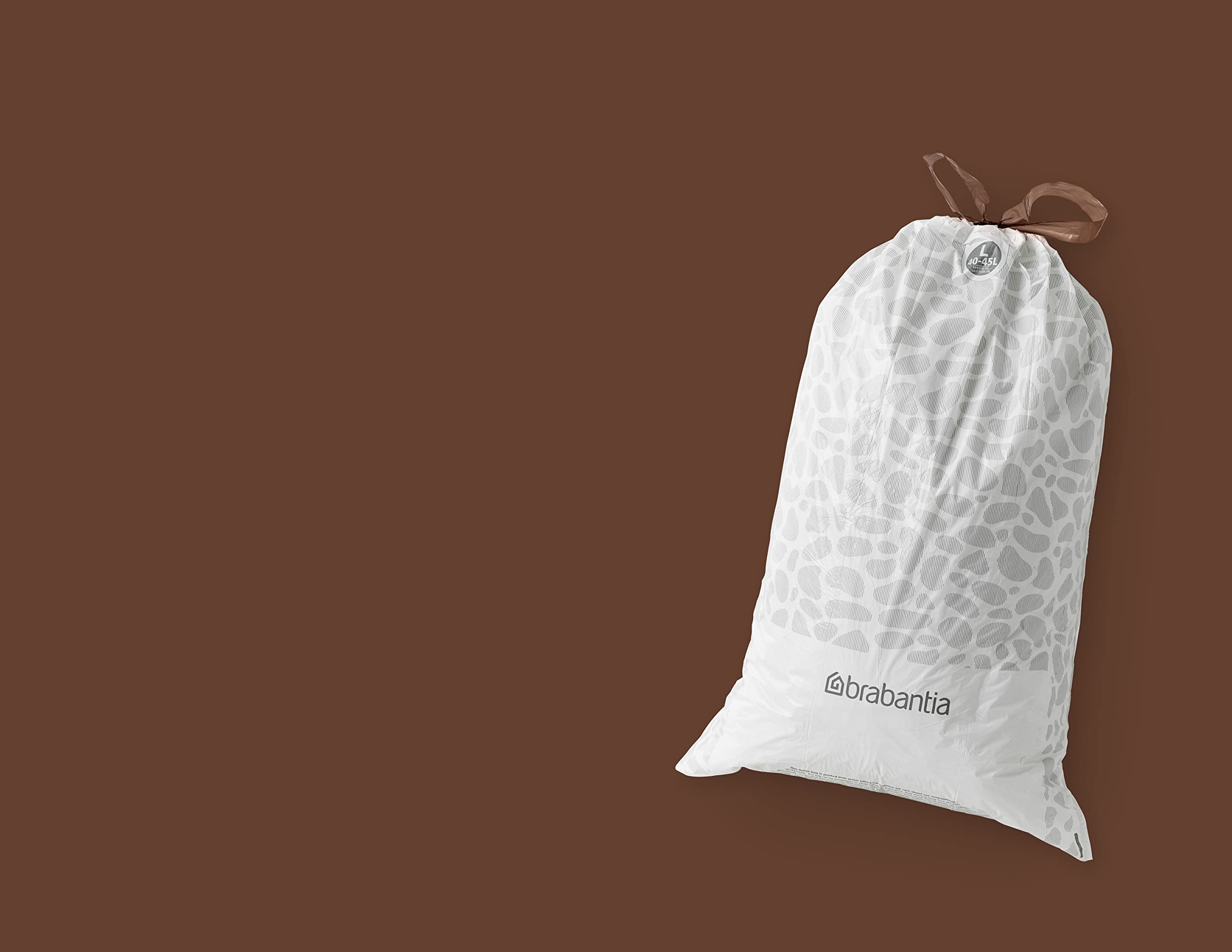 Brabantia PerfectFit Trash Bags (Size L/10.6-12 Gal) Thick Plastic Trash Can Liners with Drawstring Handles (120 Bags)