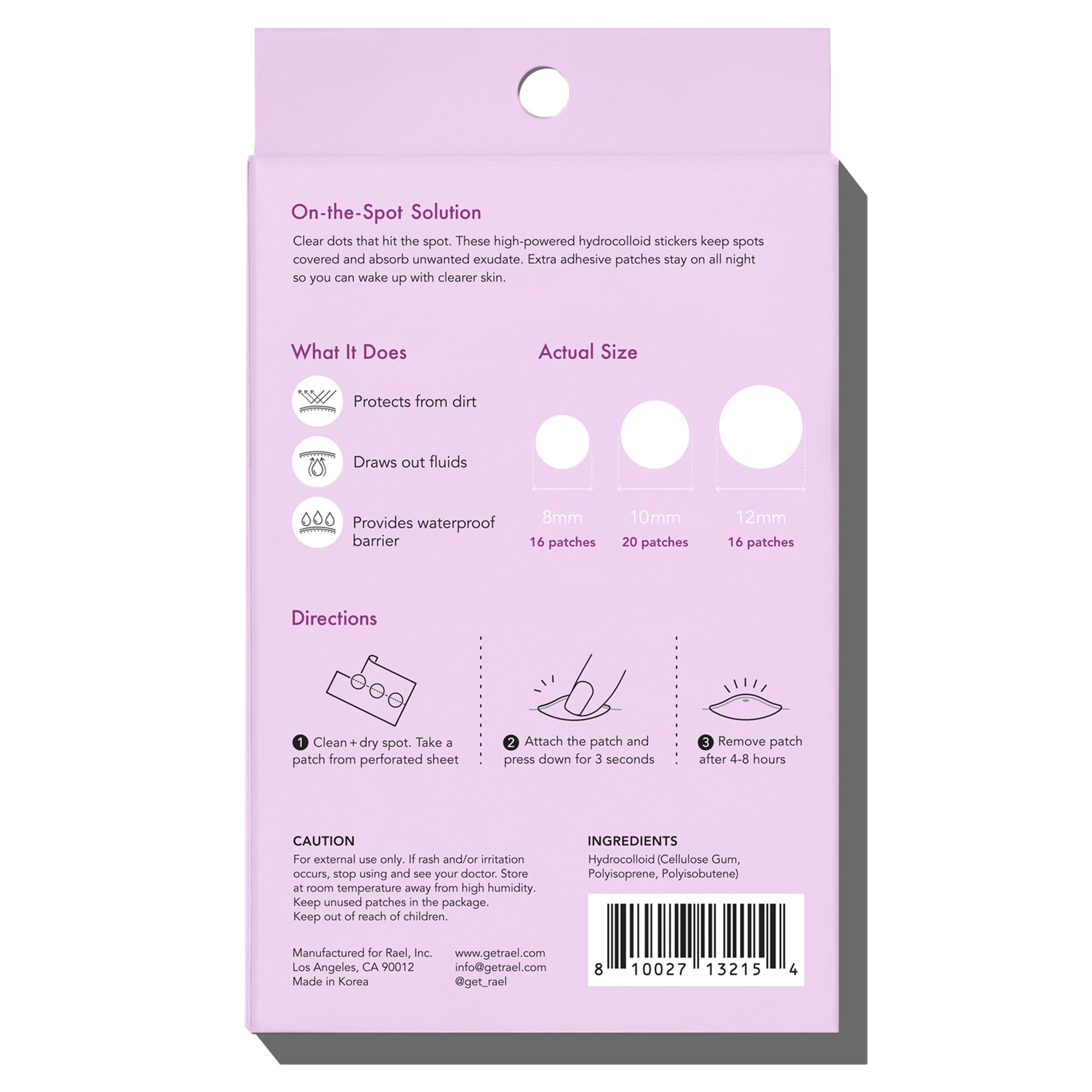 Rael Pimple Patches, Miracle Overnight Spot Cover - Korean Skincare, Hydrocolloid Acne Spot Patch, Thicker & Extra Adhesion, 3 Sizes (52 Count)