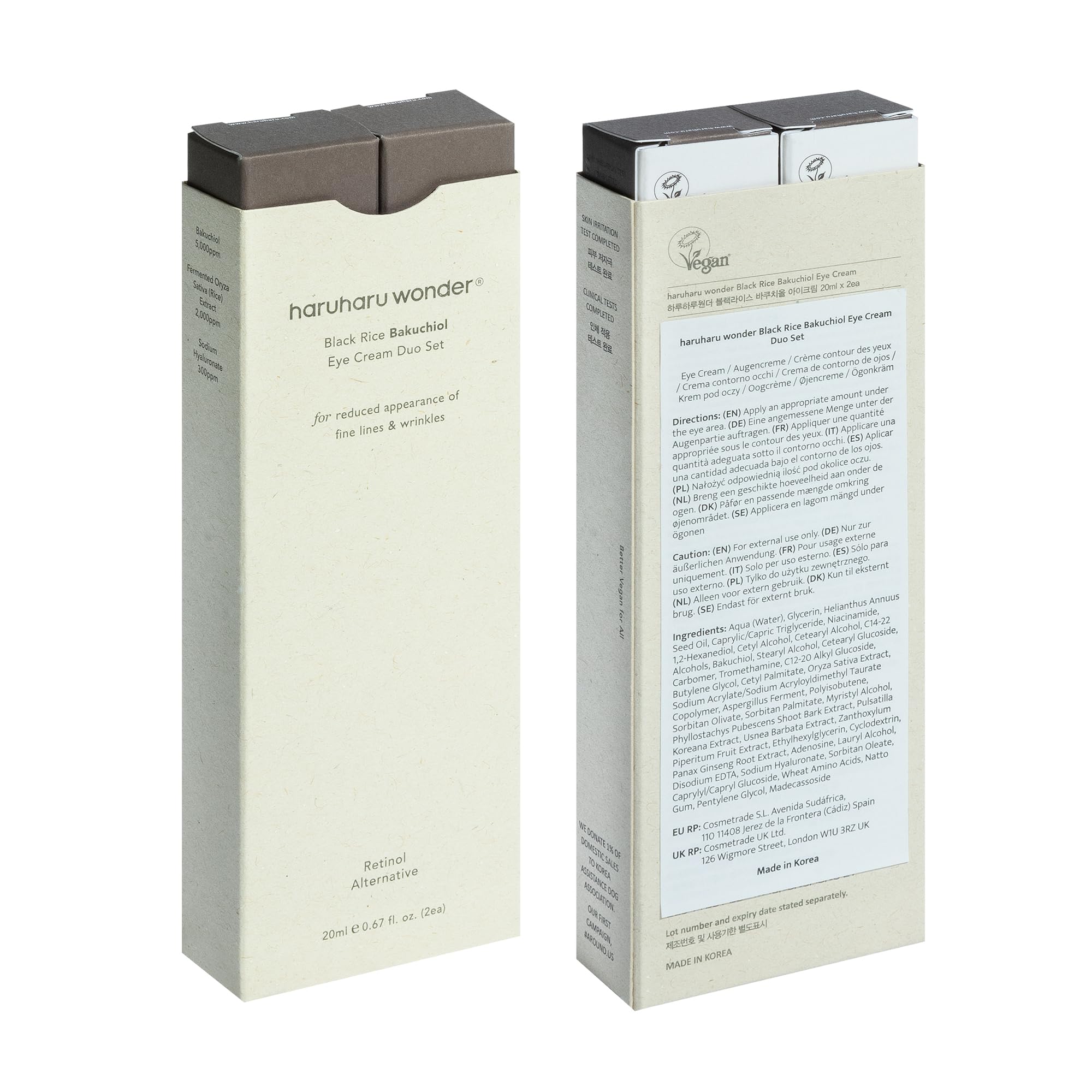 Haruharu Wonder Black Rice Bakuchiol Eye Cream 0.67 fl.oz / 20ml | Natural Retinol Alternative | Cruelty Free (Pack of 2)