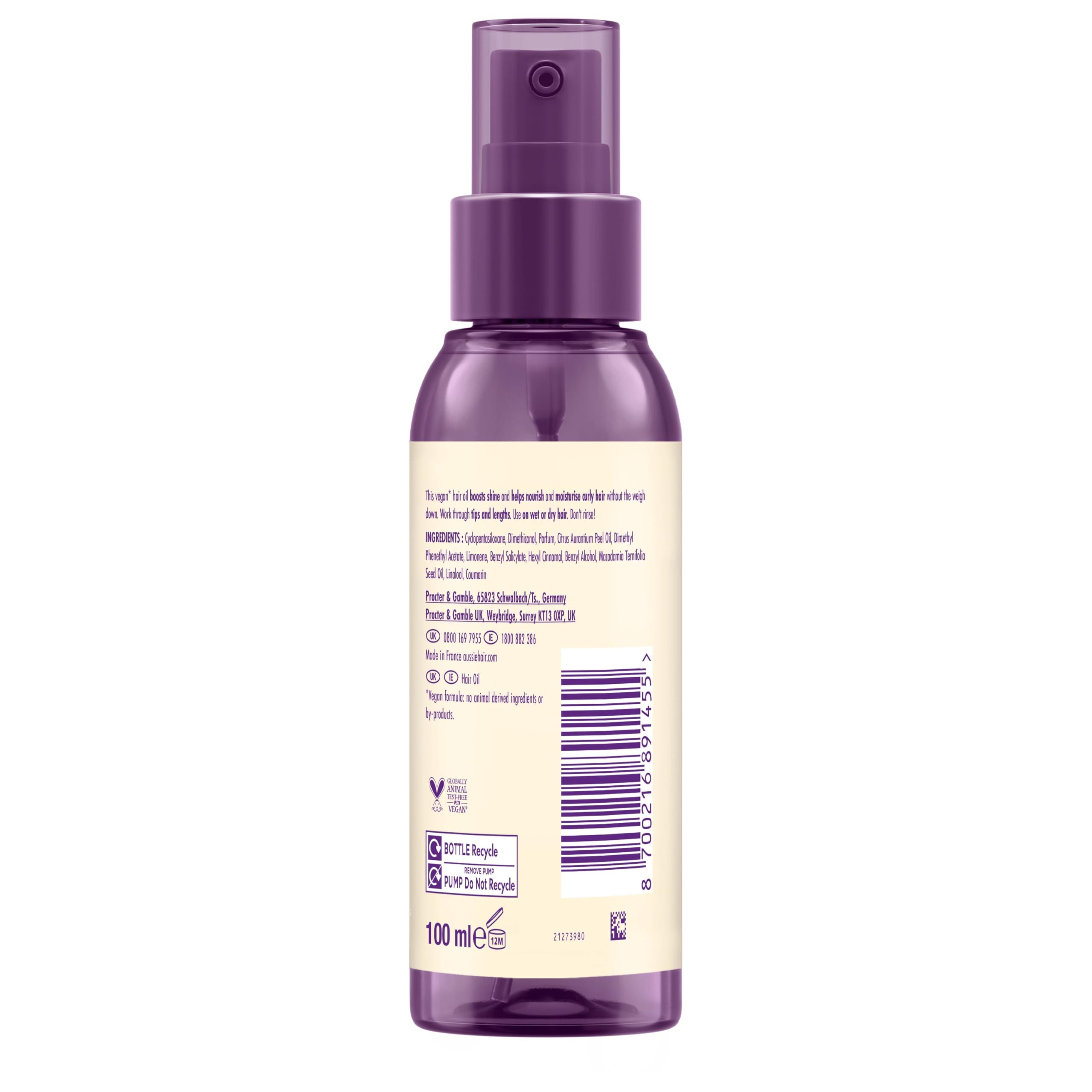 Aussie Work That Curl Lightweight Oil 100ml. Multi-Tasking Hair Serum to Boost Shine, Moisturise and Nourish Curly Hair. Infused with Jojoba Seed Oil. Vegan and Cruelty-Free
