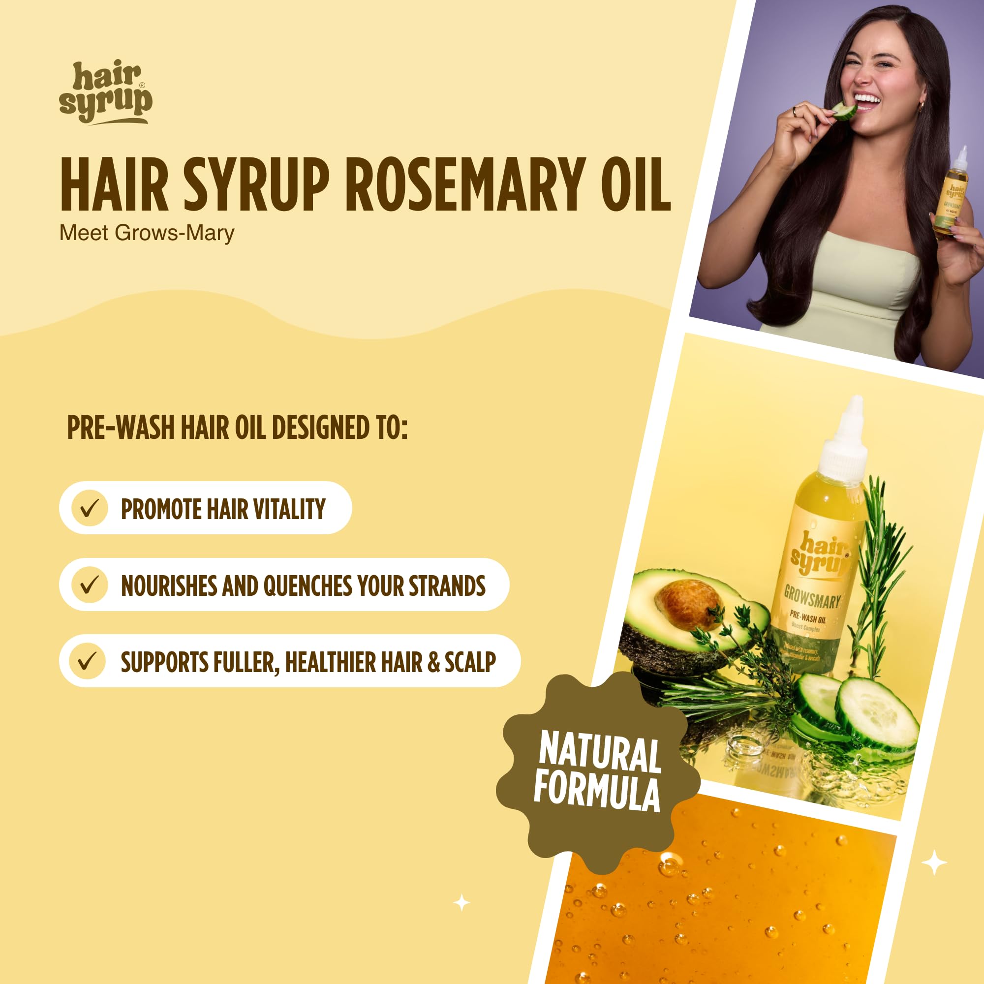 Hair Syrup | Rosemary Pre-Wash Hair Oil | Made with Rosemary, Thyme, Cucumber & Avocado | Nourish Your Scalp & Mind with Growsmary | Vegan | 100% Natural | 100ml