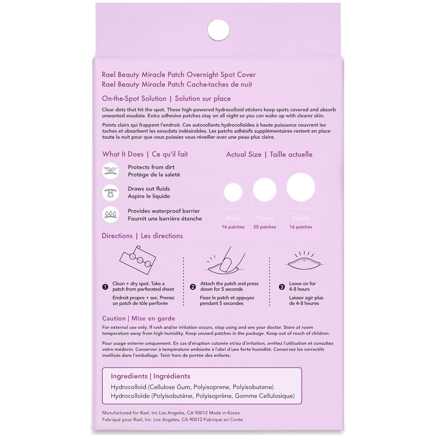 Rael Pimple Patches, Miracle Overnight Spot Cover - Korean Skincare, Hydrocolloid Acne Spot Patch, Thicker & Extra Adhesion, 3 Sizes (104 Count)