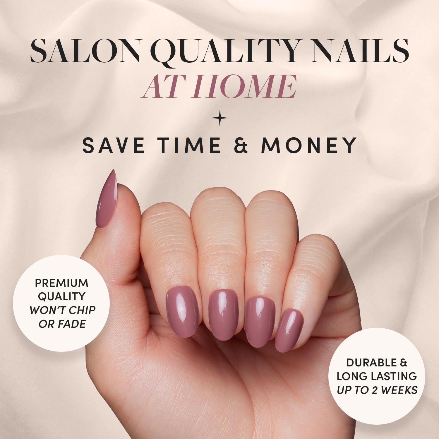 Glamnetic Press On Nails - Fall Mauve | Opaque Muted Blush Mauve Short Oval Fake Nails, Reusable | 15 Sizes - 30 Nail Kit