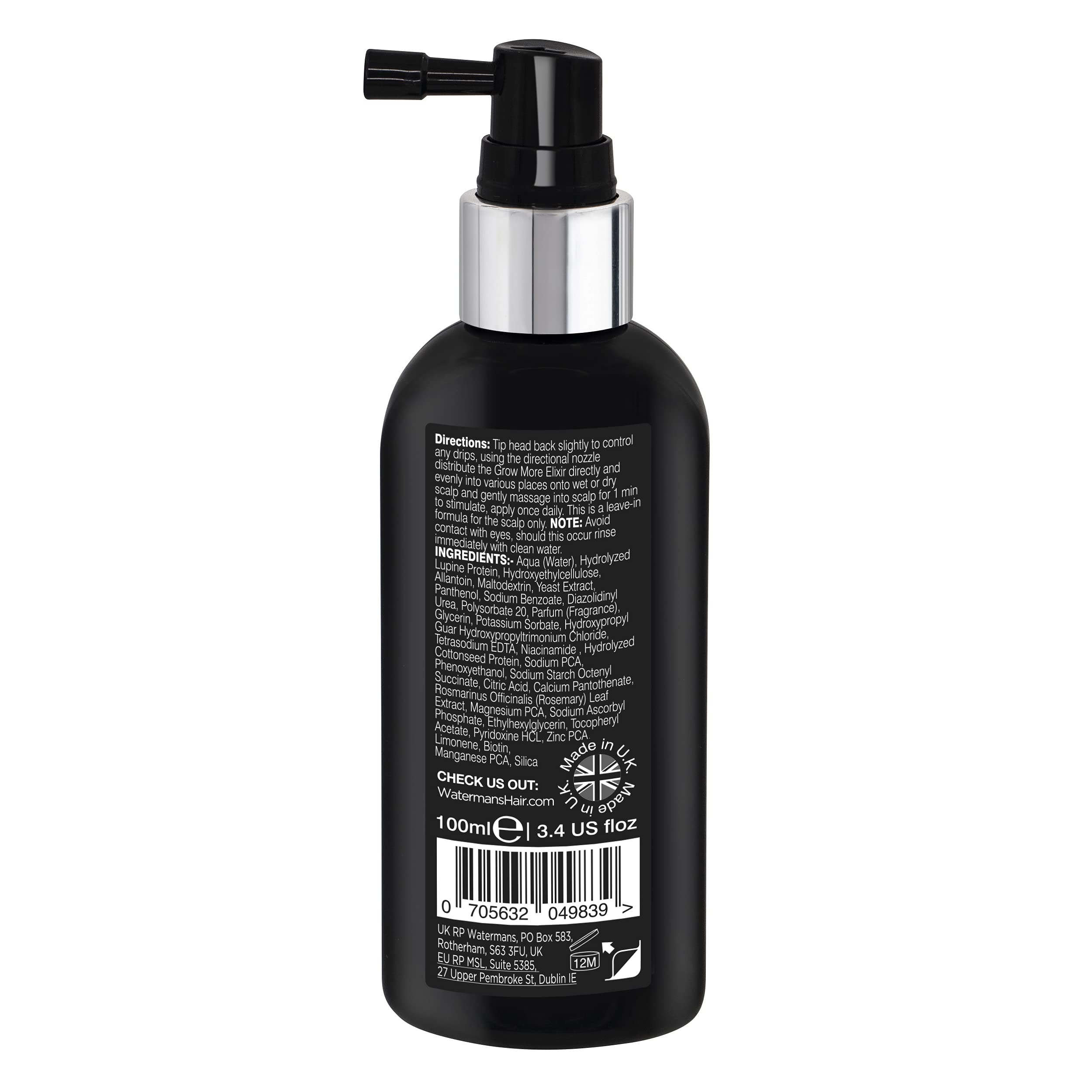 Watermans Grow More Elixir: Hair Growth Serum, Leave-In Scalp Treatment for Hair Loss & Thickening Hair. Boost Growth for Both Women & Men