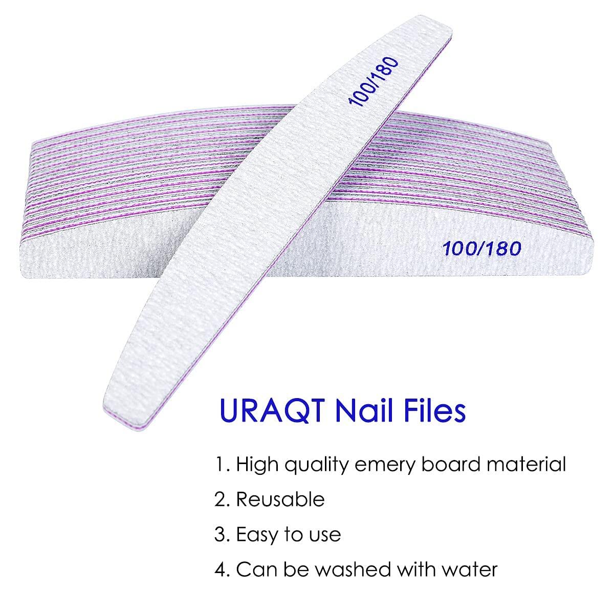 URAQT Professional Nail File 16 Pieces, 100/180 Grit Washable Nail File, Double Sided – Hair Salon, Pets (White)