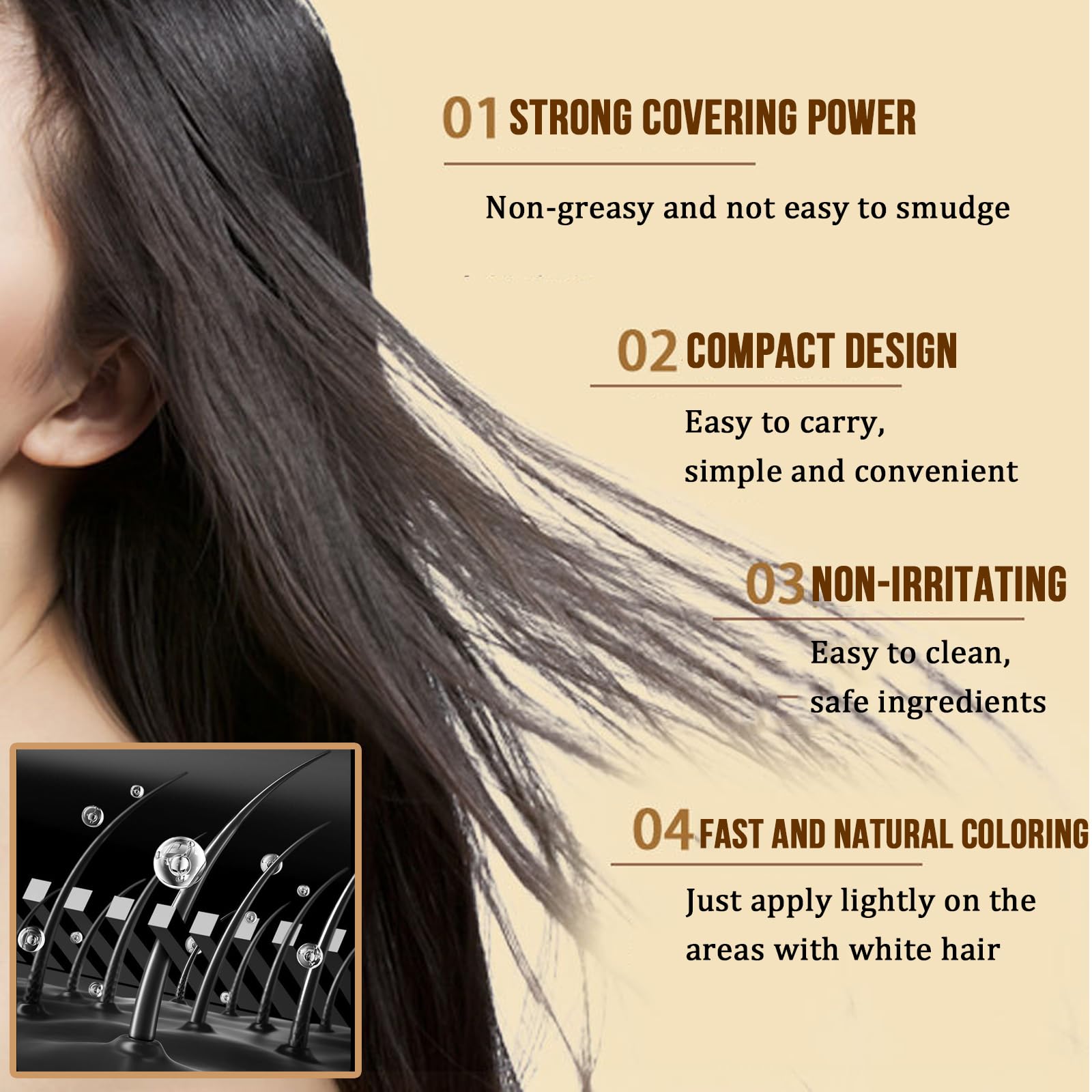 Safe and Convenient Comb Hair Dye, 2 in 1 Instant Black Hair Colour Stick with Comb Applicator,Sweat-Proof Hair Dye Stick for Gray Hair Coverage,Portable Hair Concealer for Women & Men (Black, 01#)