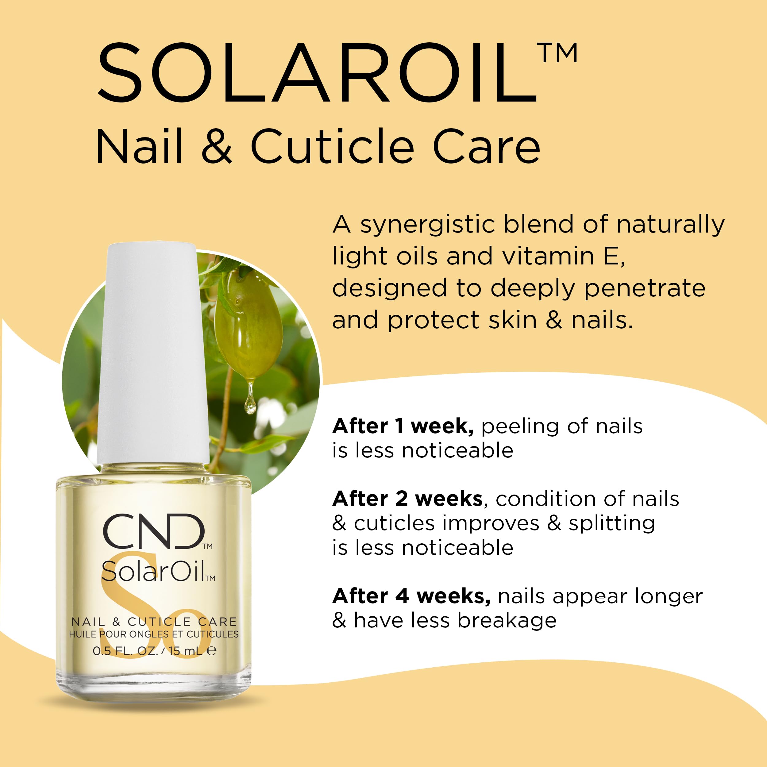 CND SolarOil Cuticle Oil, Natural Blend Of Jojoba, Vitamin E, Rice Bran and Sweet Almond Oils, Moisturizes and Conditions Skin, Pack Of 1, 0.5 oz.