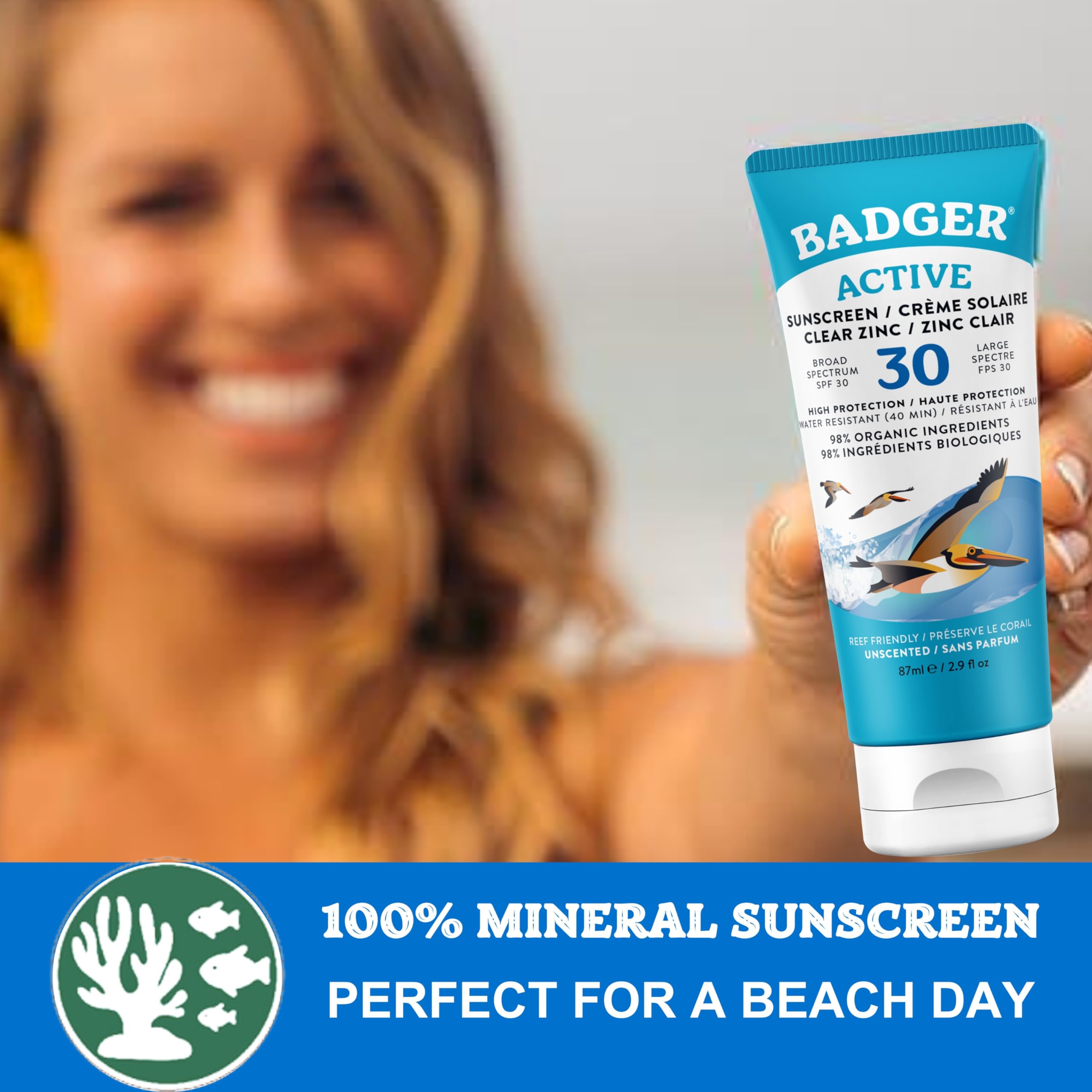 Badger Active Mineral Sunscreen SPF 30 | Broad-spectrum & Water Resistant | Moisturises & Protects Skin (87 ml)