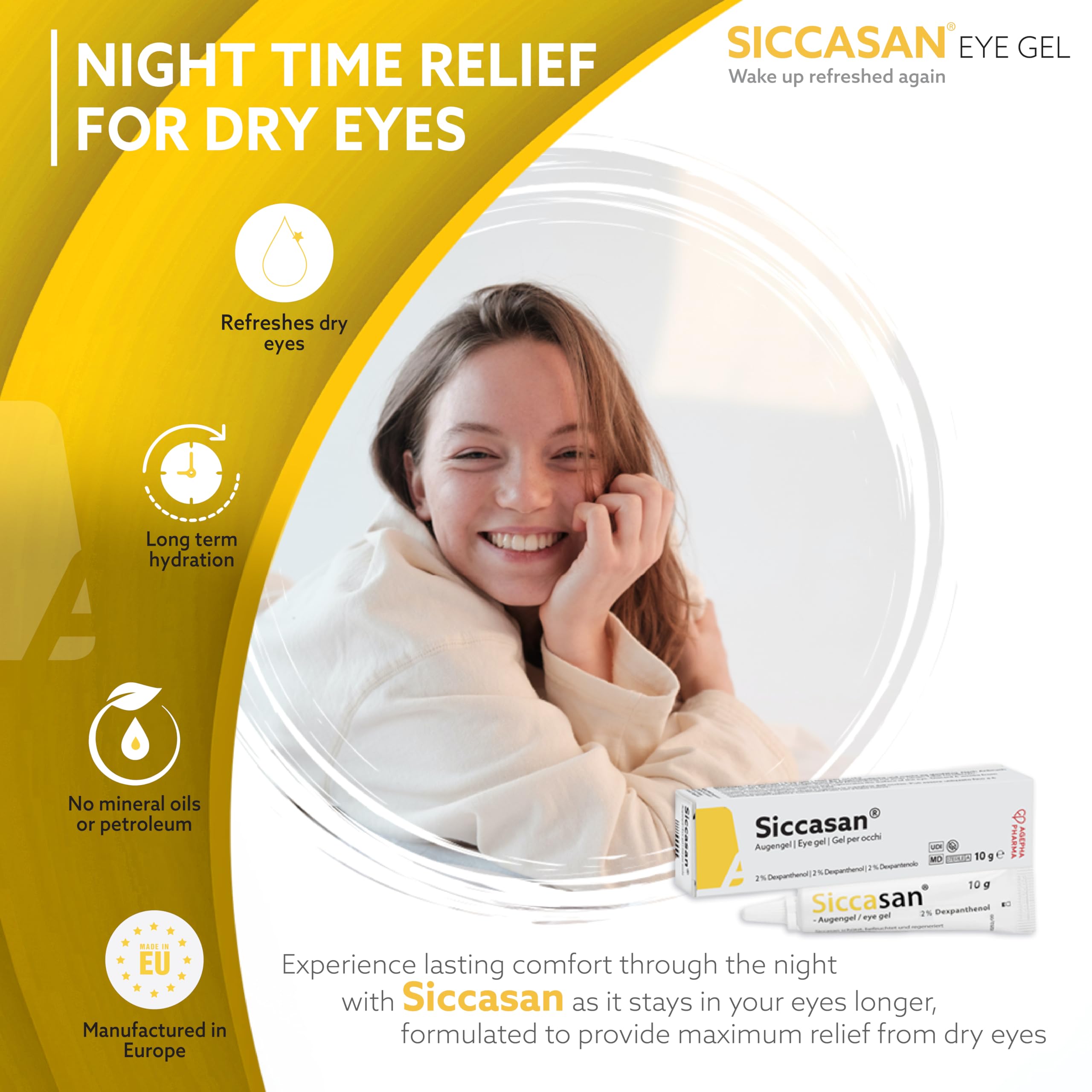 Siccasan Intensive Dry Eye Gel with Carbomer and Dexpanthenol | Corneal Gel & Eye Lubricant | Relief Against Dry, Irritated and Sore Eyes | Night Time Use for Dry Eyes