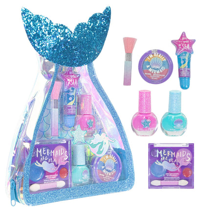 Townley Girl Mermaid Makeup Set for Kids | Makeup Kit Includes Lip Gloss, Nail Polish, a Mermaid Tail Bag & More | Birthday Gifts for Ages 3 & above