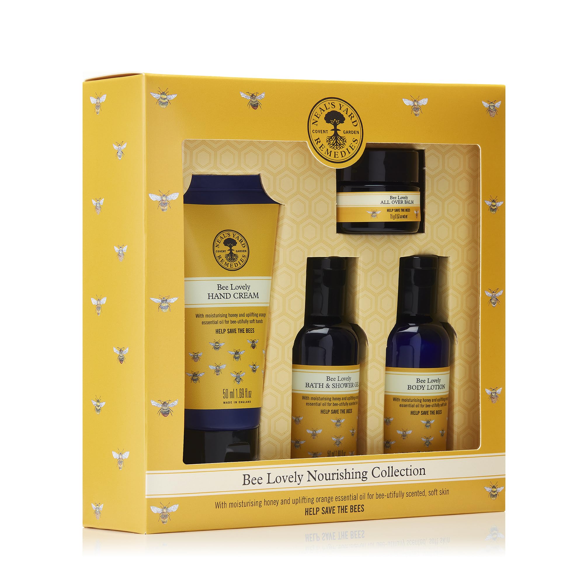 Neal's Yard Remedies | Bee Lovely Nourishing Collection | Set of Hand Cream, Shower Gel, Body Lotion & All Over Balm | Gifts for Women | Pack of 4