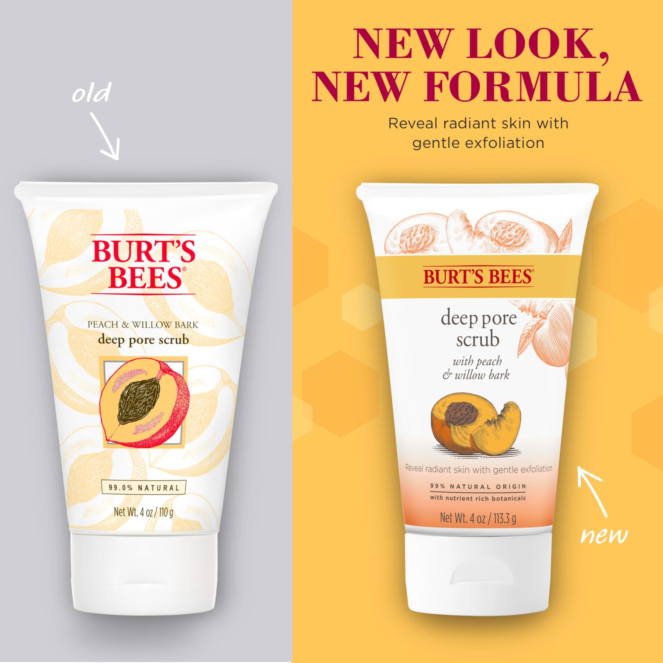 Burt's Bees Peach and Willow Bark Deep Pore Exfoliating Facial Scrub, 4 Oz (Package May Vary)