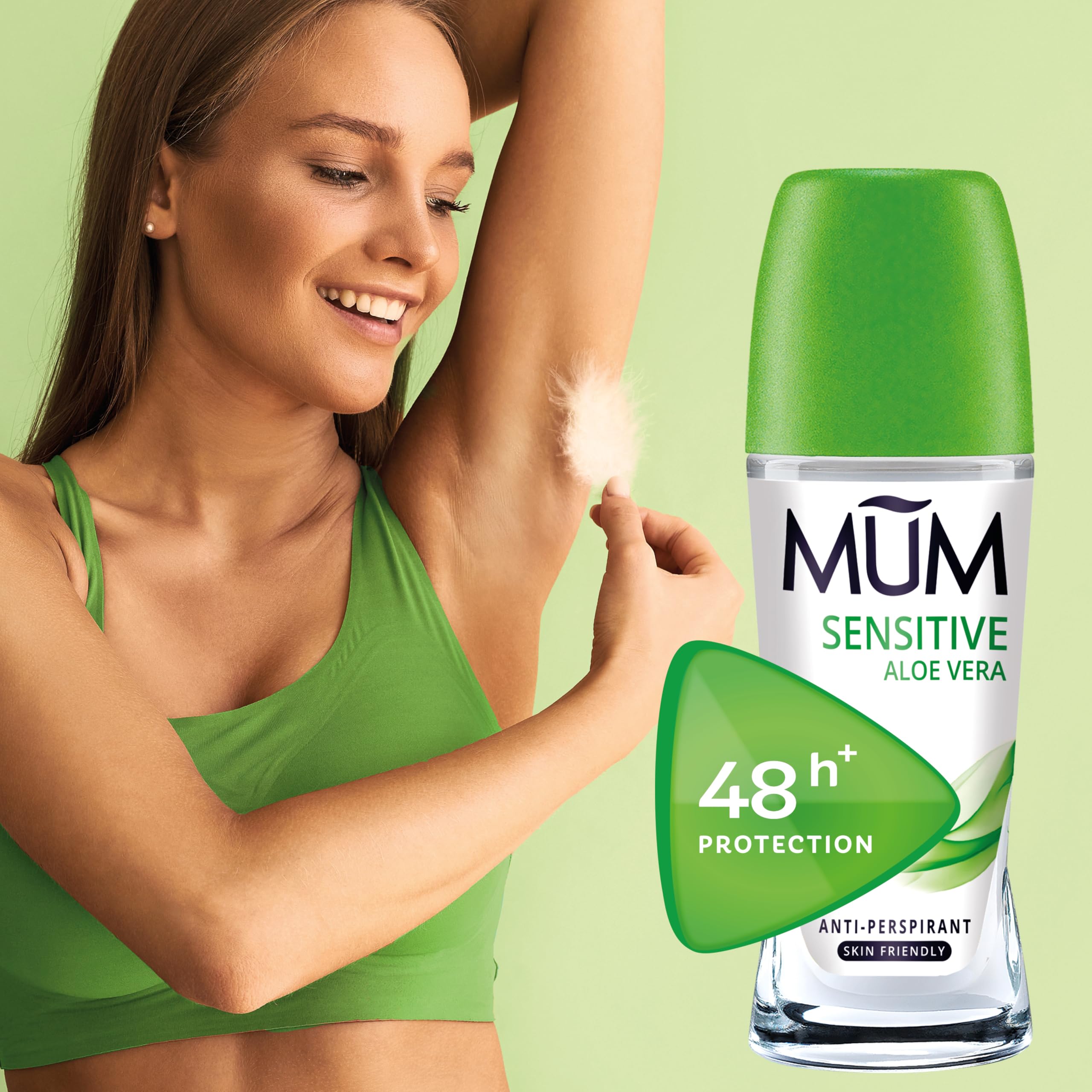 Mum Sensitive Aloe Vera Roll On Deodorant, 48 Hours Plus Protection, Alcohol Free for Sensitive Skin Womens Mens Deodorant, Anti-Perspirant, Vegan, Sustainable Glass Bottle, 50 ml, Pack of 6