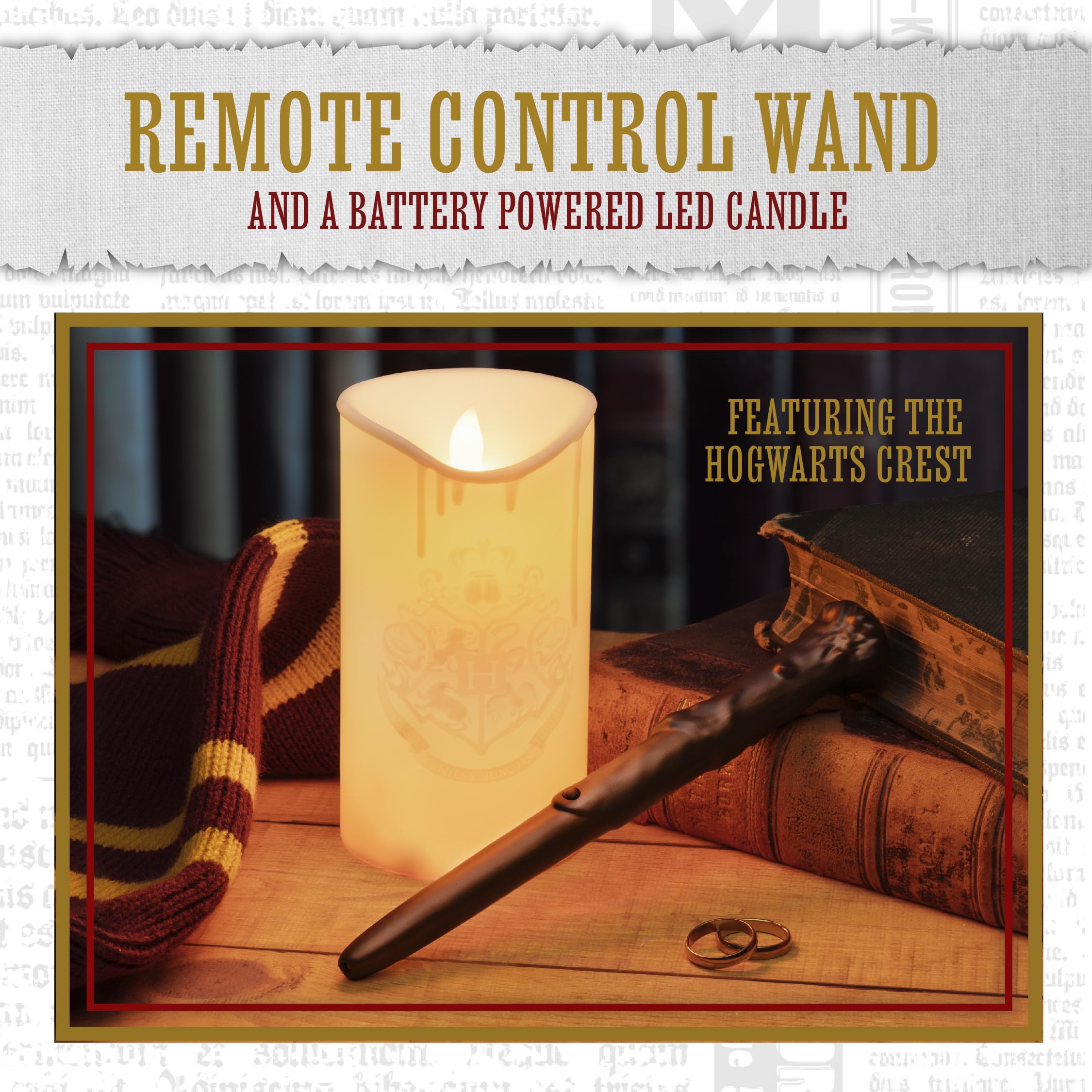 Harry Potter Hogwarts LED Candle with Wand Remote - Officially Licensed Wizarding World Merchandise, Great Hall Battery Powered Candlelight Decor for Themed Events