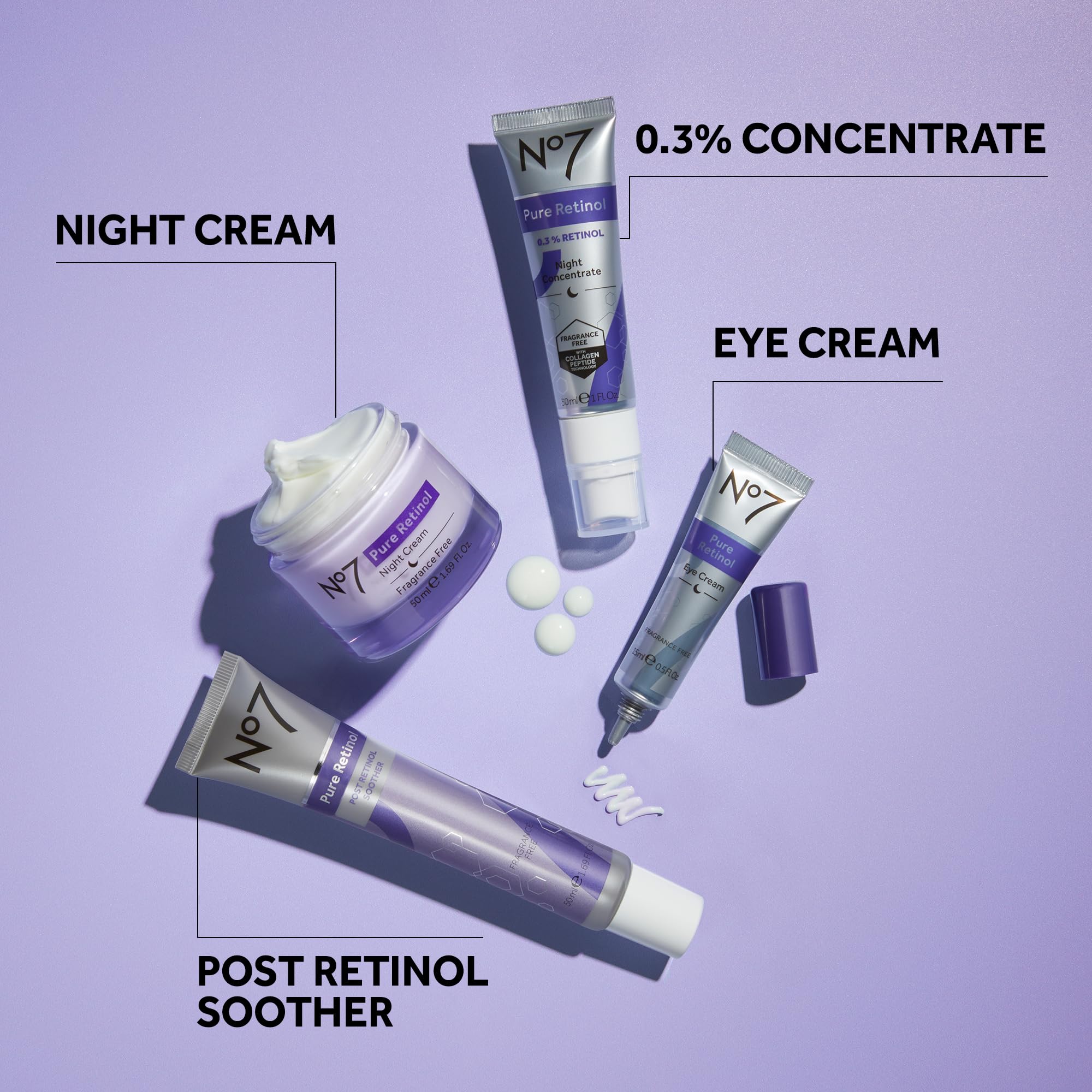 No7 Pure Retinol Night Cream - Collagen-Boosting Retinol Cream that Visibly Smoothes, Plumps & Firms Complexion - Dermatologist Approved & Fragrance-Free (1.69 Fl Oz)