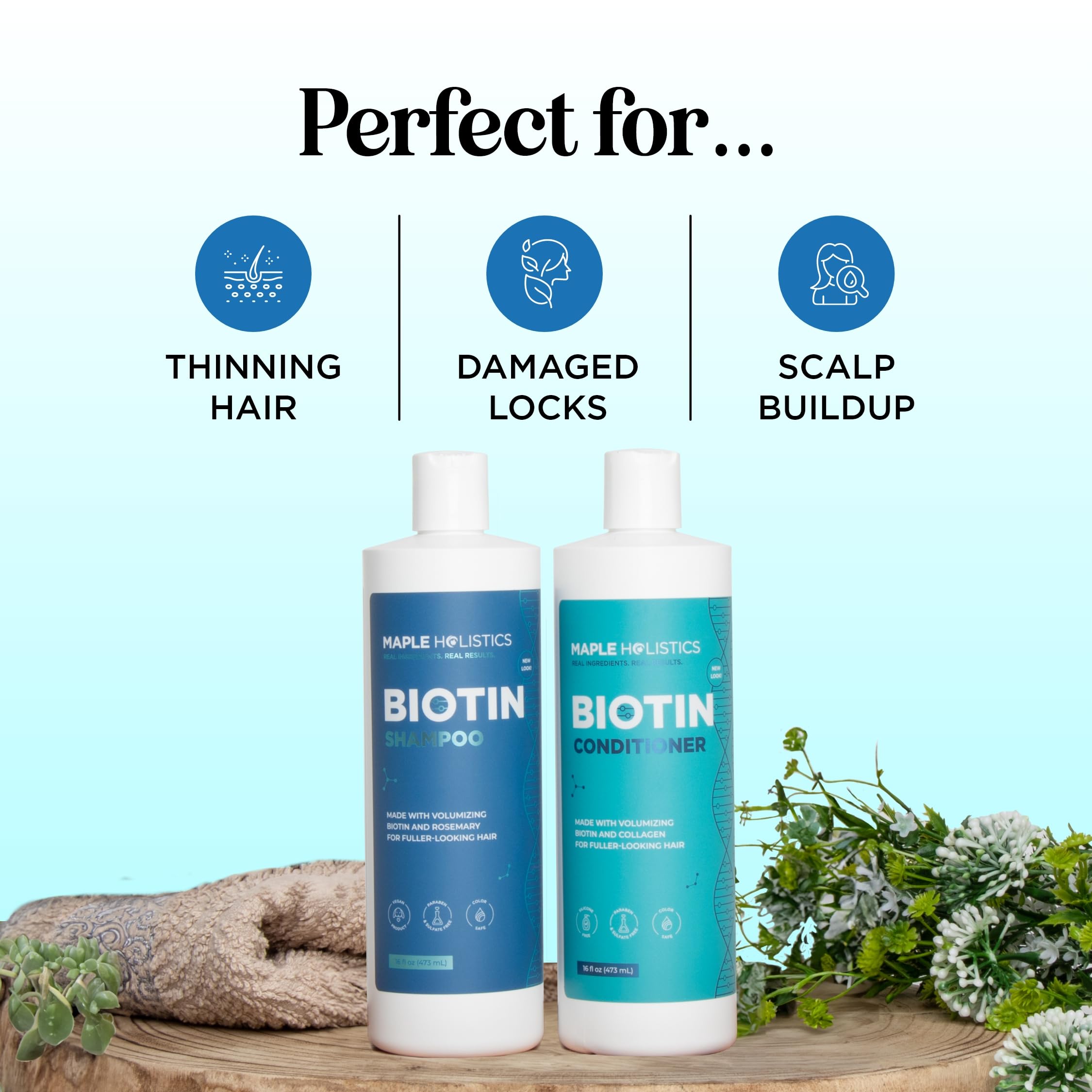Rosemary & Biotin Shampoo and Conditioner Set - Paraben and Sulphate Free for Thinning Hair and Dry Scalp - Nourishing and Volumising With Essential Oils - 236mL