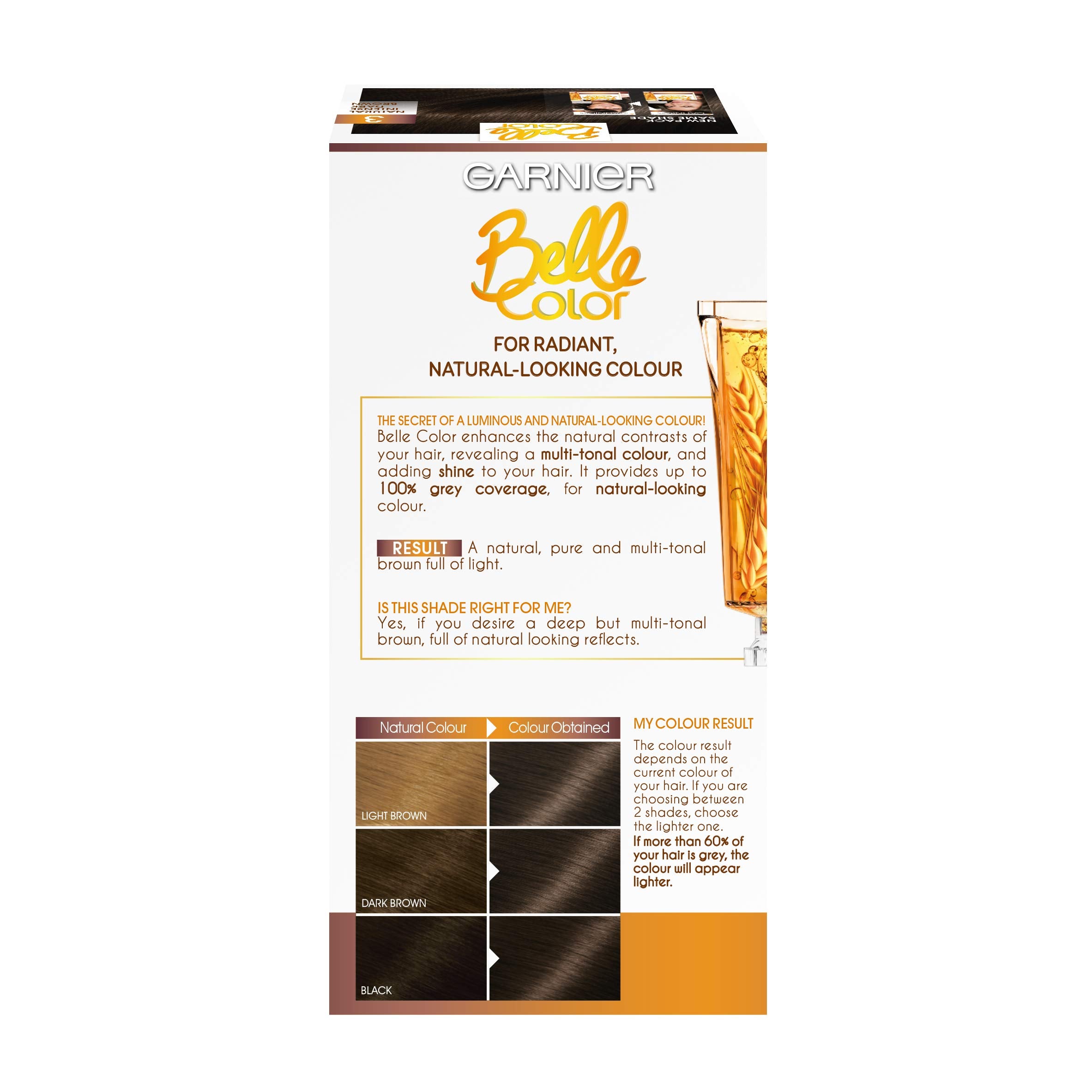 Garnier Belle Color Brown Hair Dye Permanent, Natural Looking Hair Colour, Up To 100 Percent Grey Coverage, Dark Brown, 1 Count, Pack Of 3