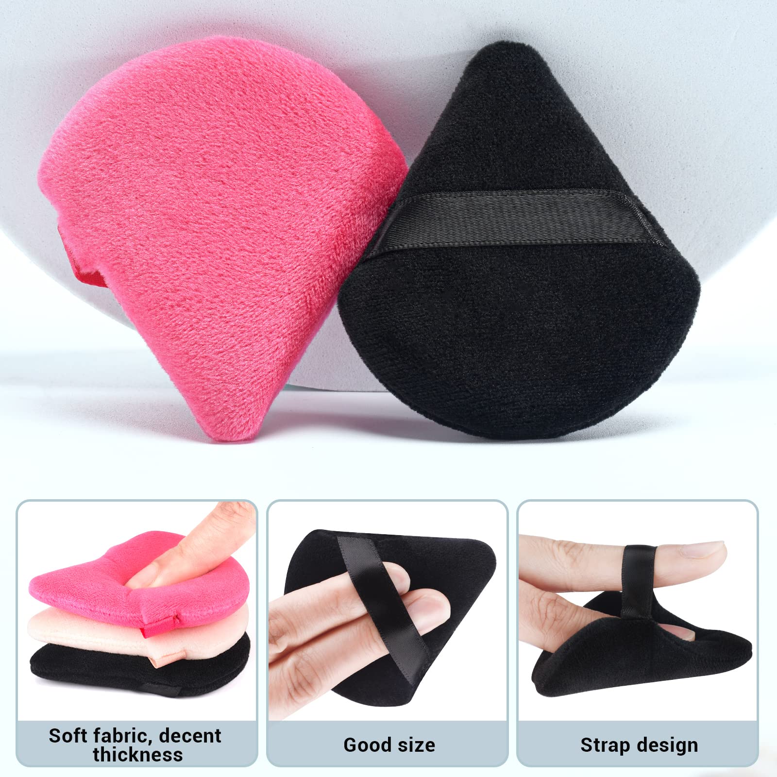 Powder Puff Makeup Puff Triangle Powder Puff Reusable Triangle Sponges with Strap for Loose Powder Cosmetic Foundation Wet Dry Makeup (Black)