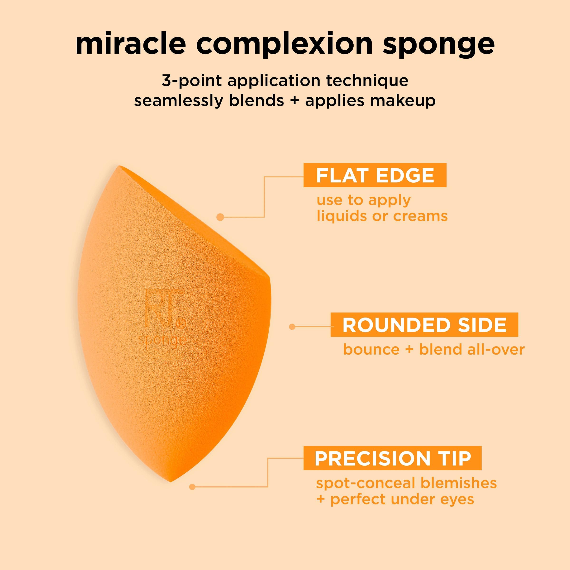 Real Techniques Miracle Complexion Sponge + Travel Case, Makeup Blending Sponge, For Foundation, Sponge Case for Travel, Light To Medium Coverage, Natural, Dewy Makeup, Latex-Free Foam, 2 Piece Set