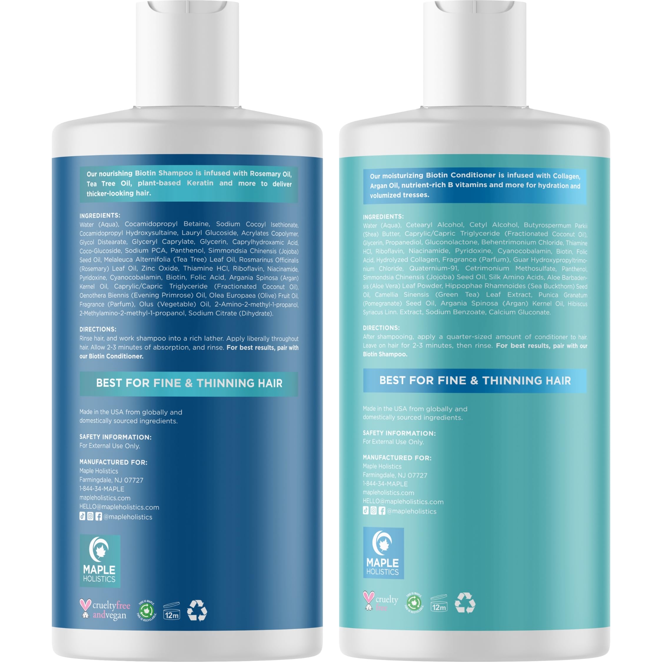 Rosemary & Biotin Shampoo and Conditioner Set - Paraben and Sulphate Free for Thinning Hair and Dry Scalp - Nourishing and Volumising With Essential Oils - 236mL