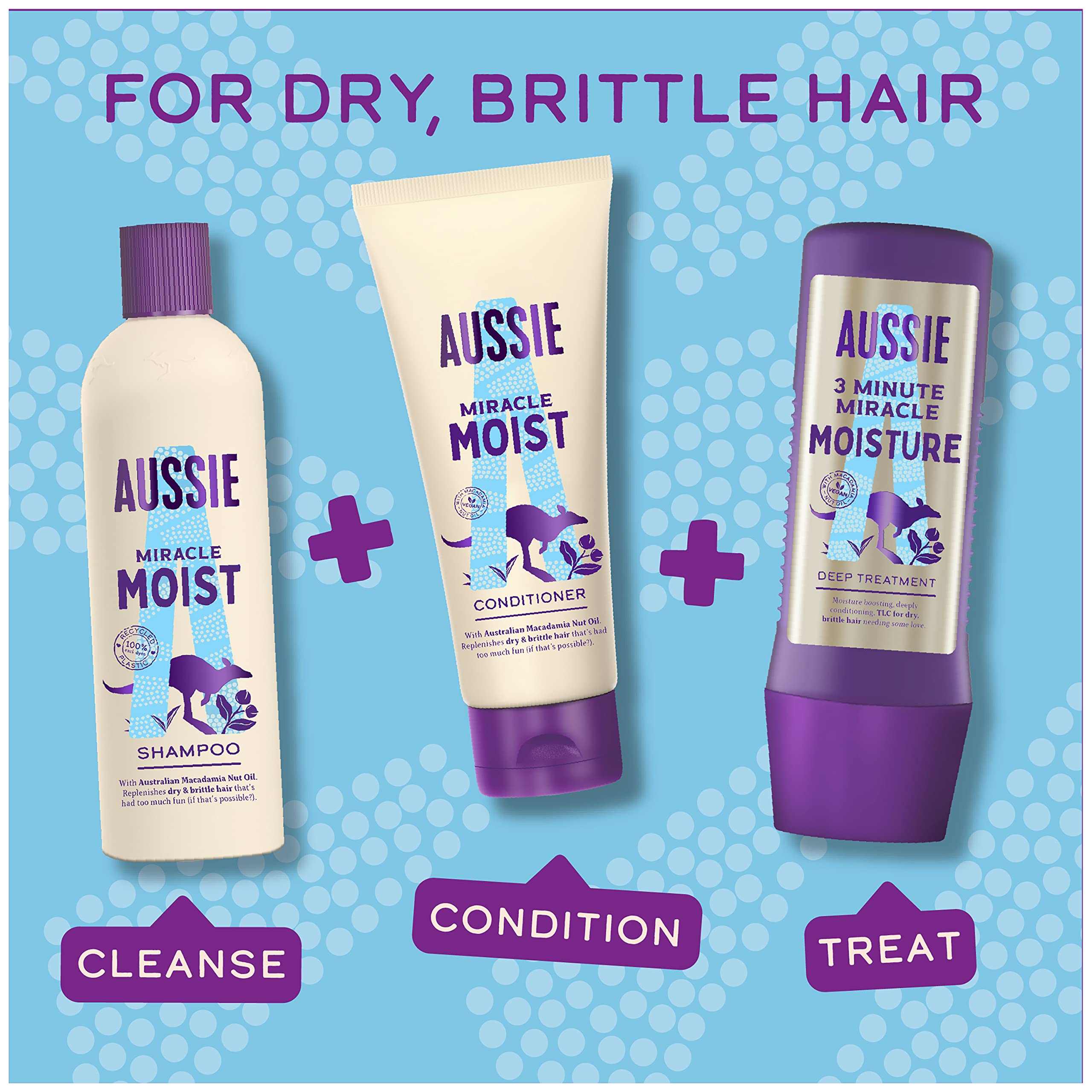 Aussie Shampoo And Conditioner Set For Dry, Damaged Hair, Miracle Moist, With Macadamia Nut Oil, Cruelty Free, XL VALUE PACK, 1145ml, (Pack of 2)