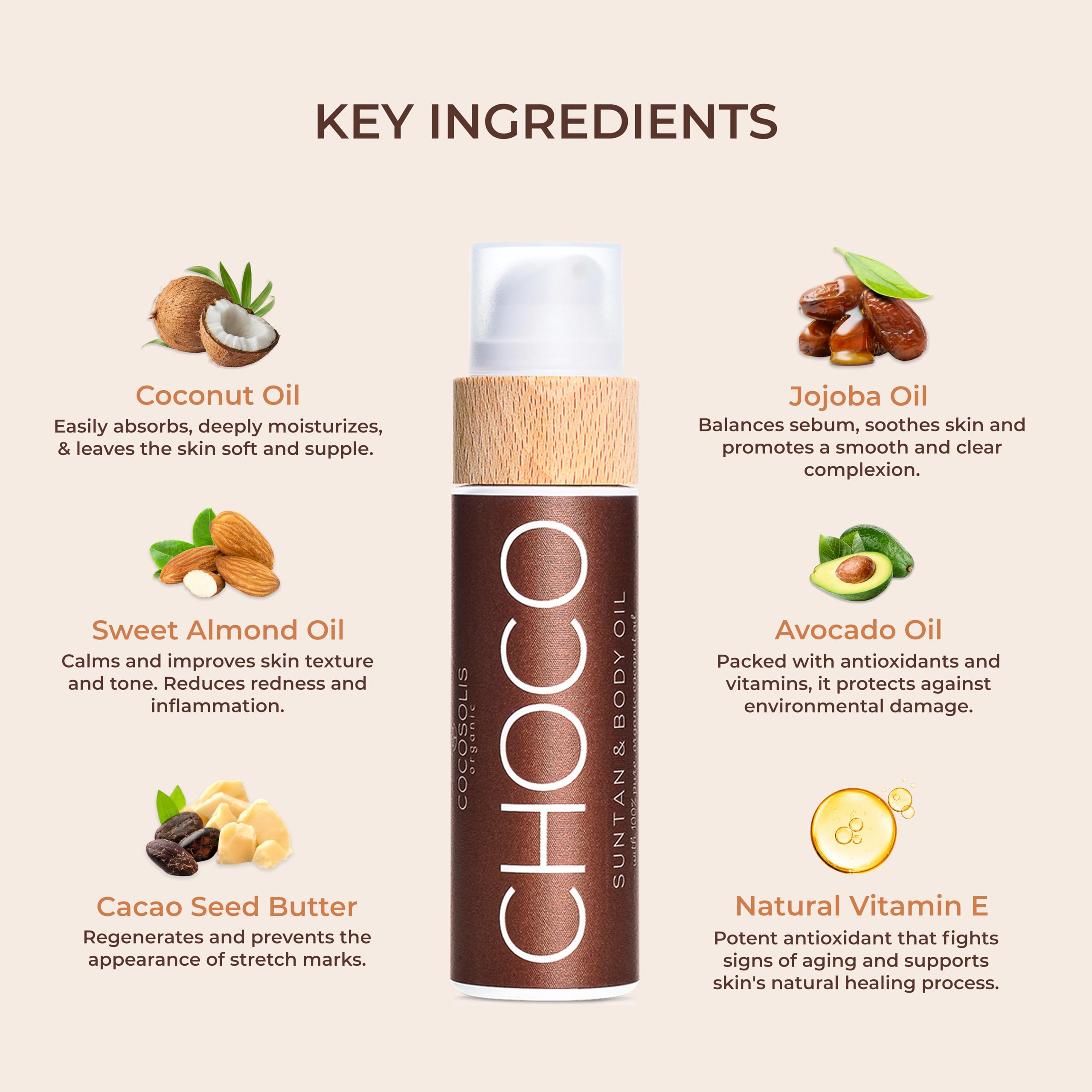 COCOSOLIS CHOCO accelerator - organic oil with vitamin E & chocolate scent for a quick, intensive tan - tanning enhancer for a deep tan - nourishing tanning bed oil (110)