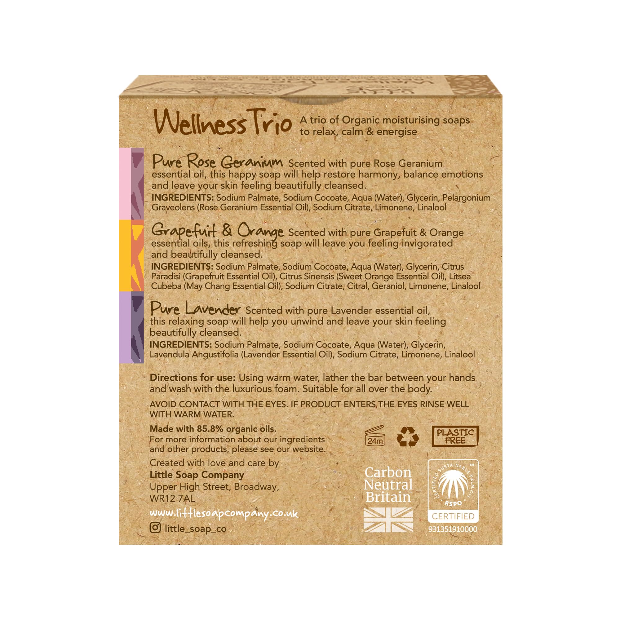 Little Soap Company Organics Wellness Trio Soap Gift Set – 3 X Hand And Body Soap Bars 100Grms