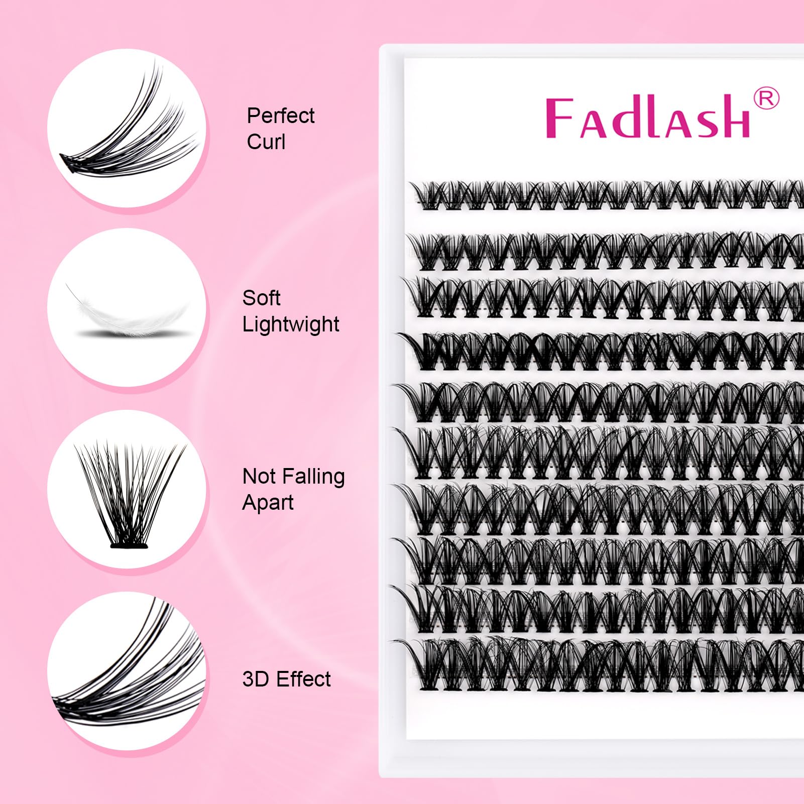 FADLASH Individual Eyelashes 200Pcs Cluster Lashes 8-16mm Mix Eyelash Extension Kit 0.07 D Curl DIY Lash Extensions Soft Lashes Individual Cluster Wispy Lash Clusters with Bond and Seal and Tweezers