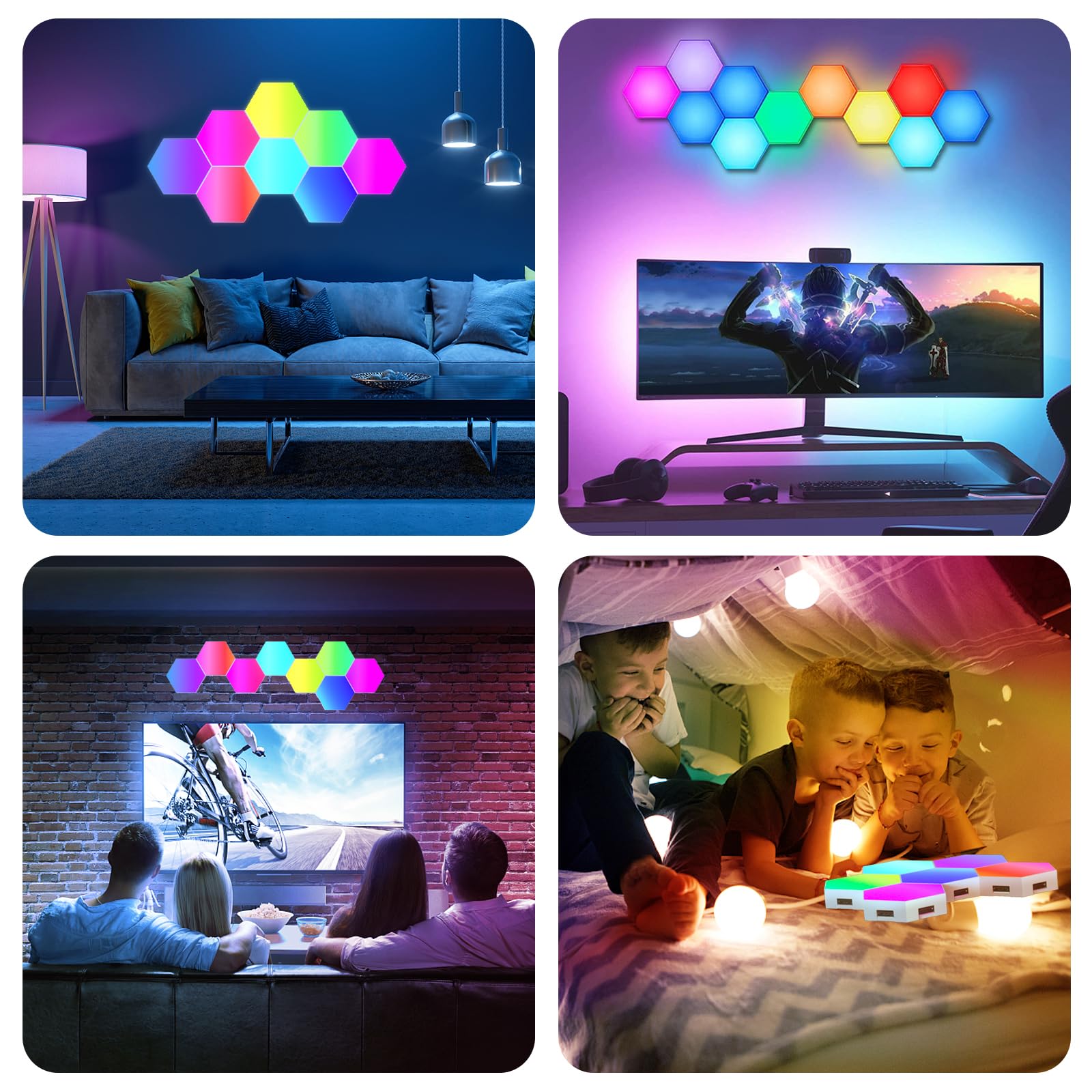 Hexagon LED Lights, 10 Pack RGB Led Hex Light Panels, Hexagon Smart Wall Light Gaming Panels Sync to Music for Room Bar Bedroom Home Decor Gaming Room, Hexagon Light Panels With App & Remote Control