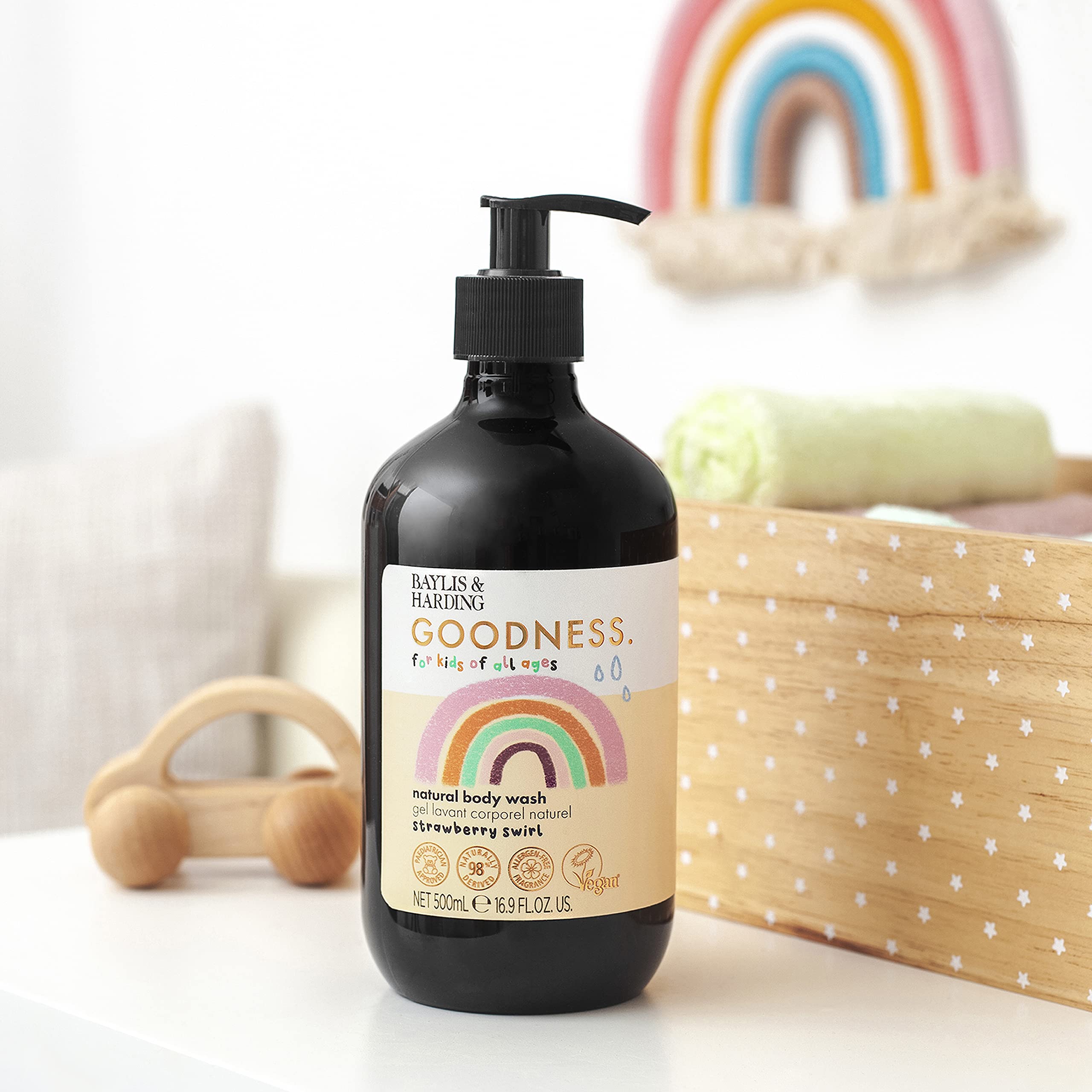 Baylis & Harding Goodness Kids Strawberry Swirl Natural Body Wash, 500 ml (Pack of 3) - Vegan Friendly