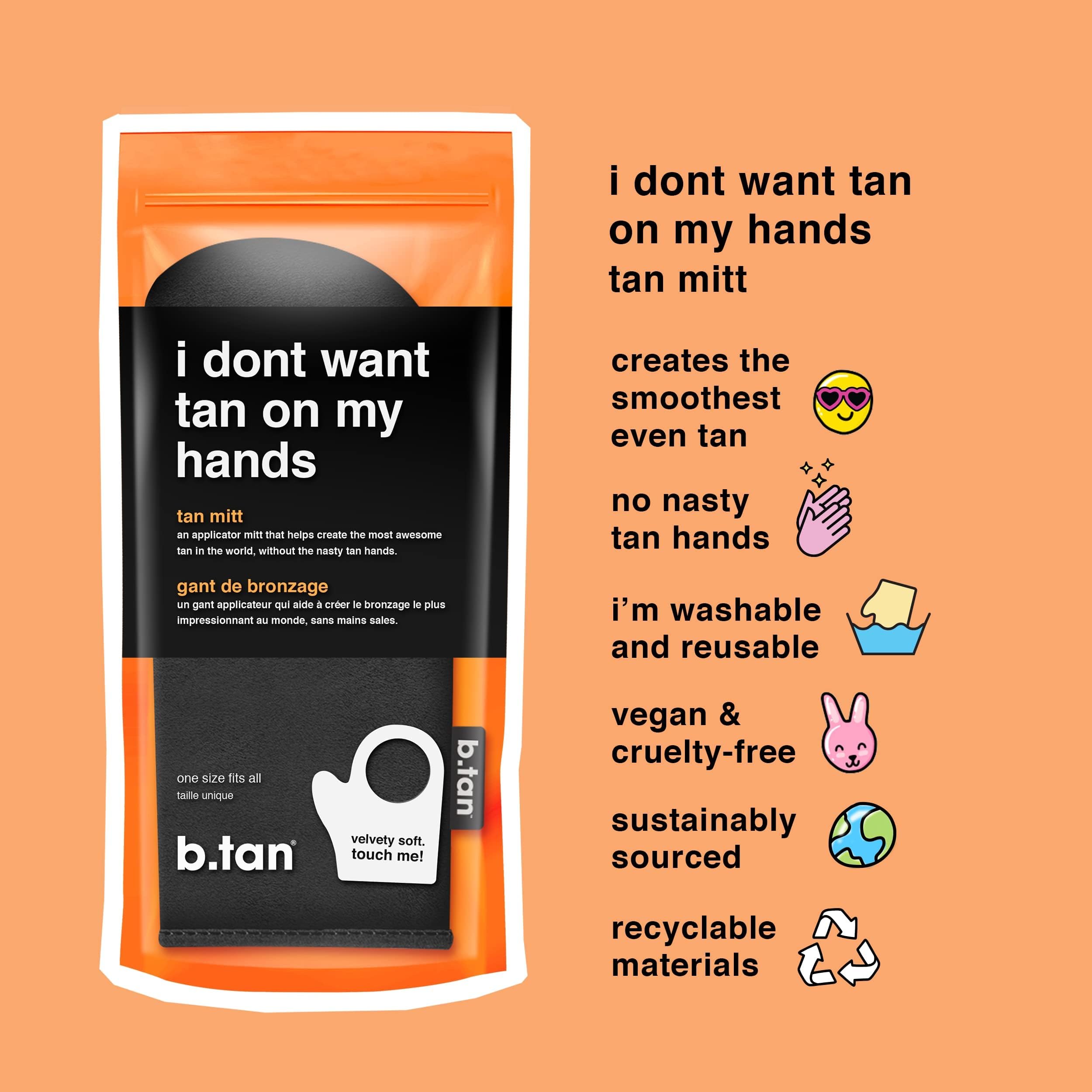 b.tan Self Tanning Mitt | I Don't Want Tan On My Hands - Sunless Tanner Applicator Glove w/Thumb, Streak-Free, Velvety Soft, Reusable, Face & Body, Great for Foam, Mousse, Gradual Lotion, & Drops