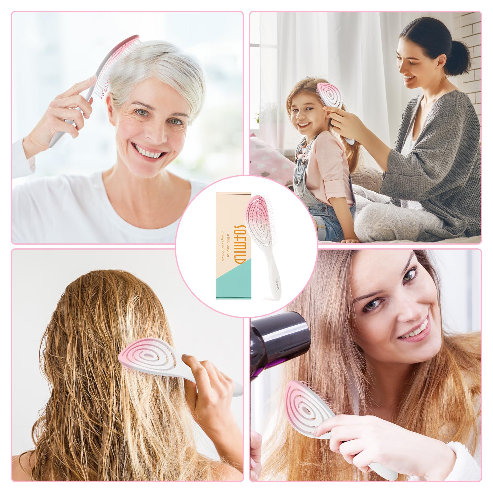 Hair Brush, 2 Pcs Detangling Brush 100% Bio-Friendly Detangler Brush with Soft Bristles for Straight, Curly, Women, Men, Kids Wet and Dry Hair, Glide Through Tangles Knots with Ease