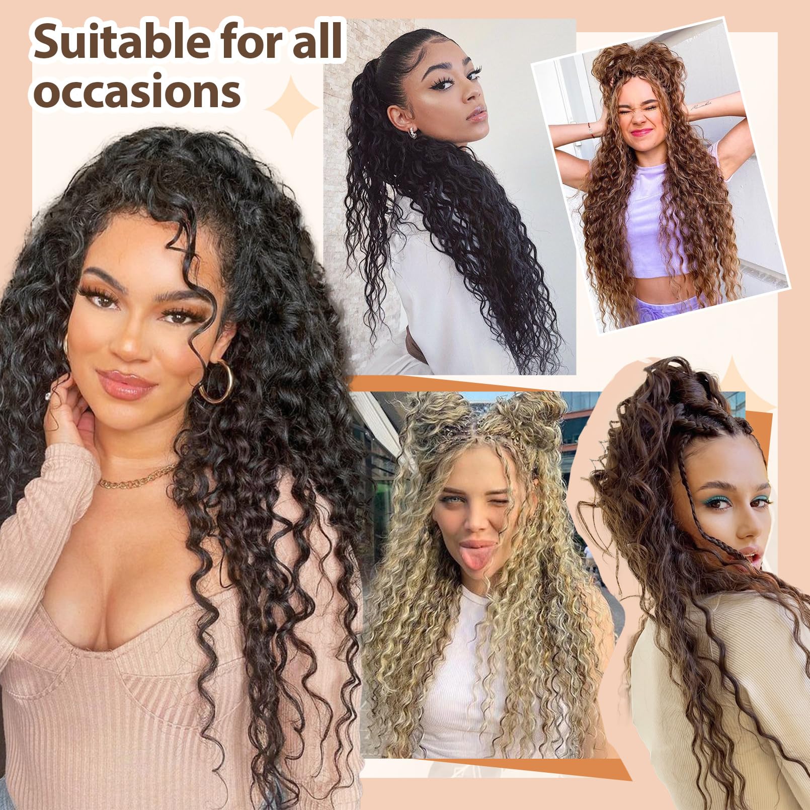 FLUFYMOOZ Ponytail Extension, 26 Inch Bohemian Style Drawstring Ponytail Hair Extensions for Women, Long Curly Wavy Ponytail Natural Synthetic Hairpiece for Women (26 Inch Black Brown)