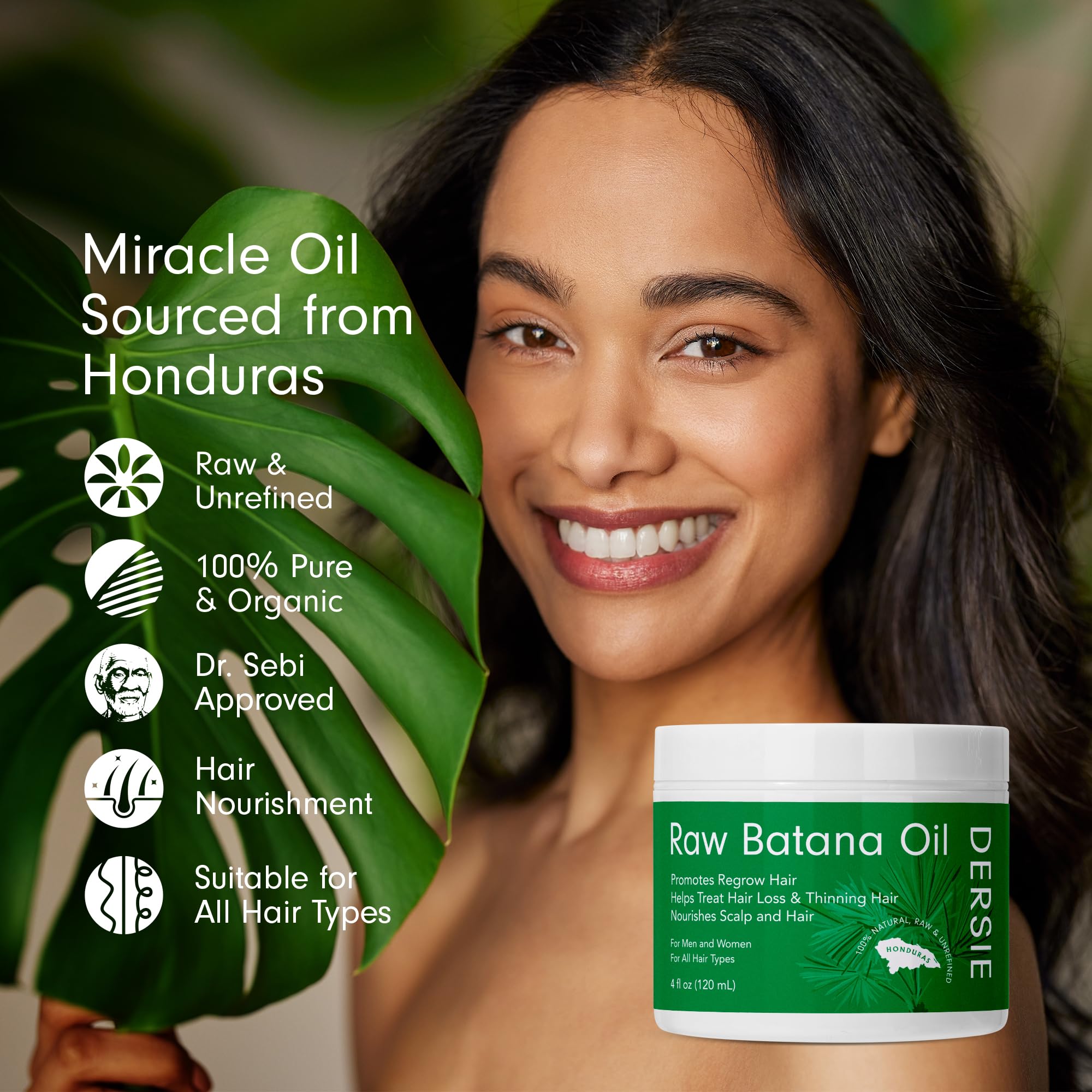 Batana Oil for Hair Growth - Raw, Organic Dr Sebi - 100% Pure & Natural From Honduras - For Thicker & Stronger Hair - 4 FL OZ