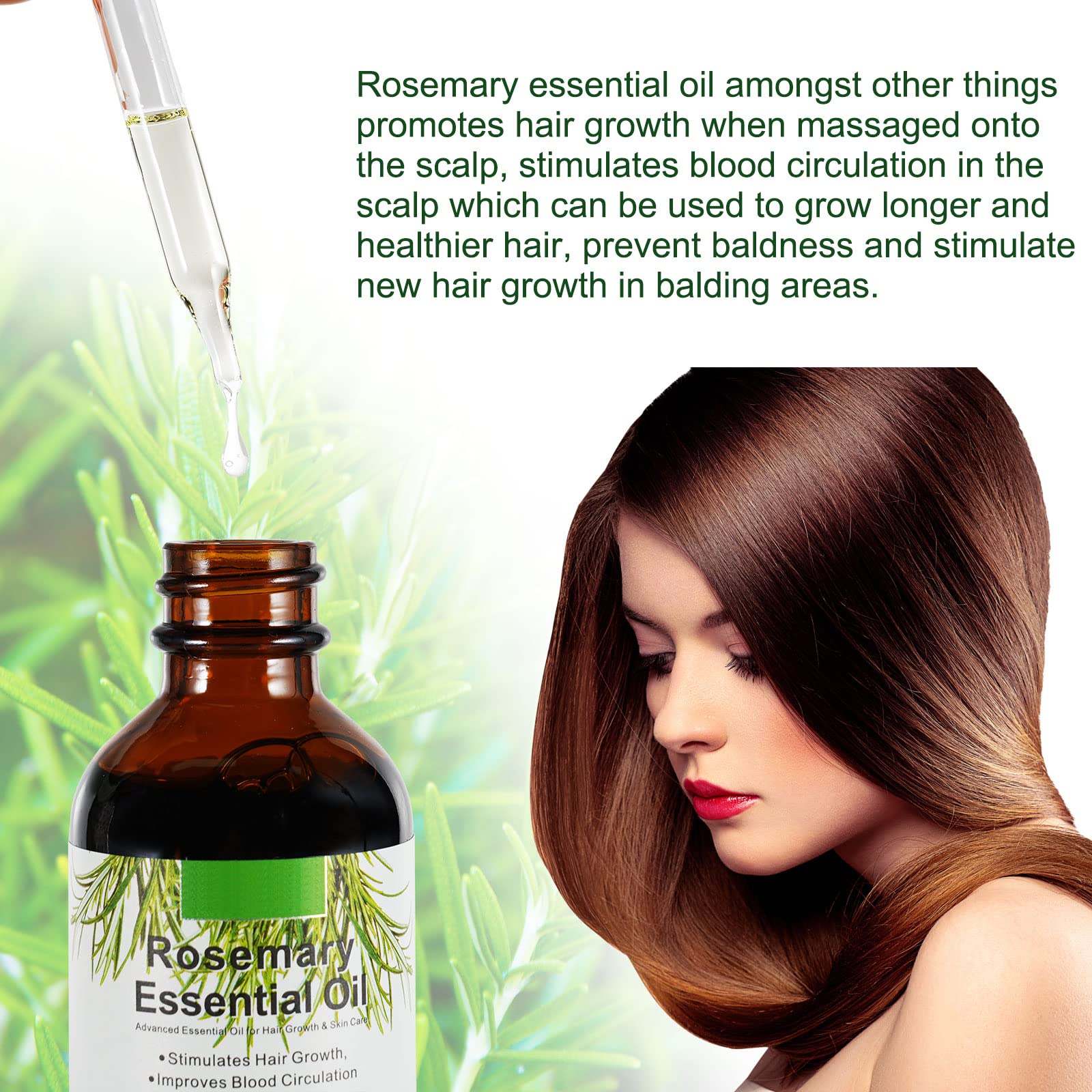 VXHDAG Rosemary Oil for Hair Growth & Skin Care - 100% Pure Rosemary Essential Oil for Eyebrow and Eyelash, Nourishes The Scalp, Stimulates Hair Growth for Men Women (2 Pack 2x60ML)