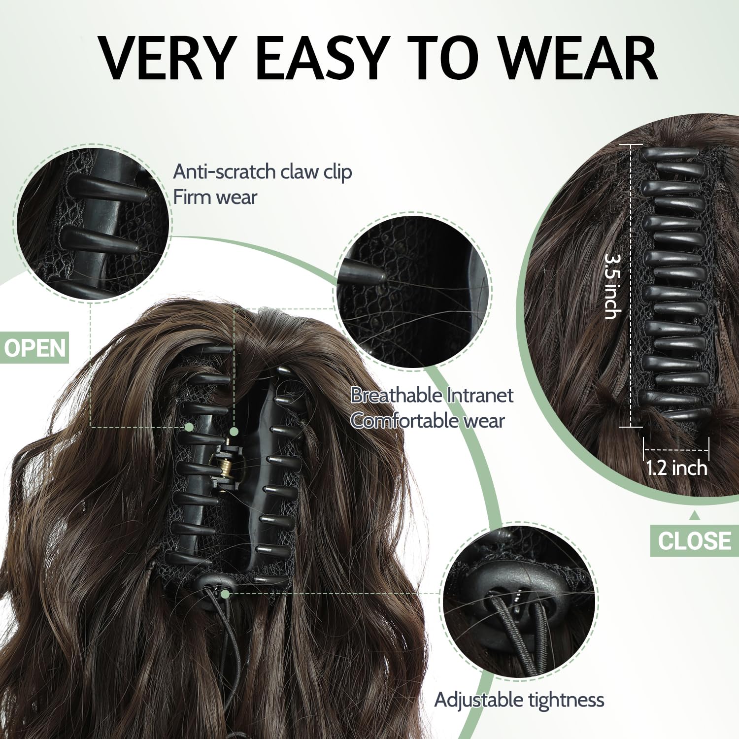 FINE PLUS Ponytail Extension Claw Synthetic Curly Wavy Claw Clip in Ponytail Hair Extensions 18INCH Curly Ponytail Extension Hair Hairpieces for Daily Party Use Dark Cool Brown Color