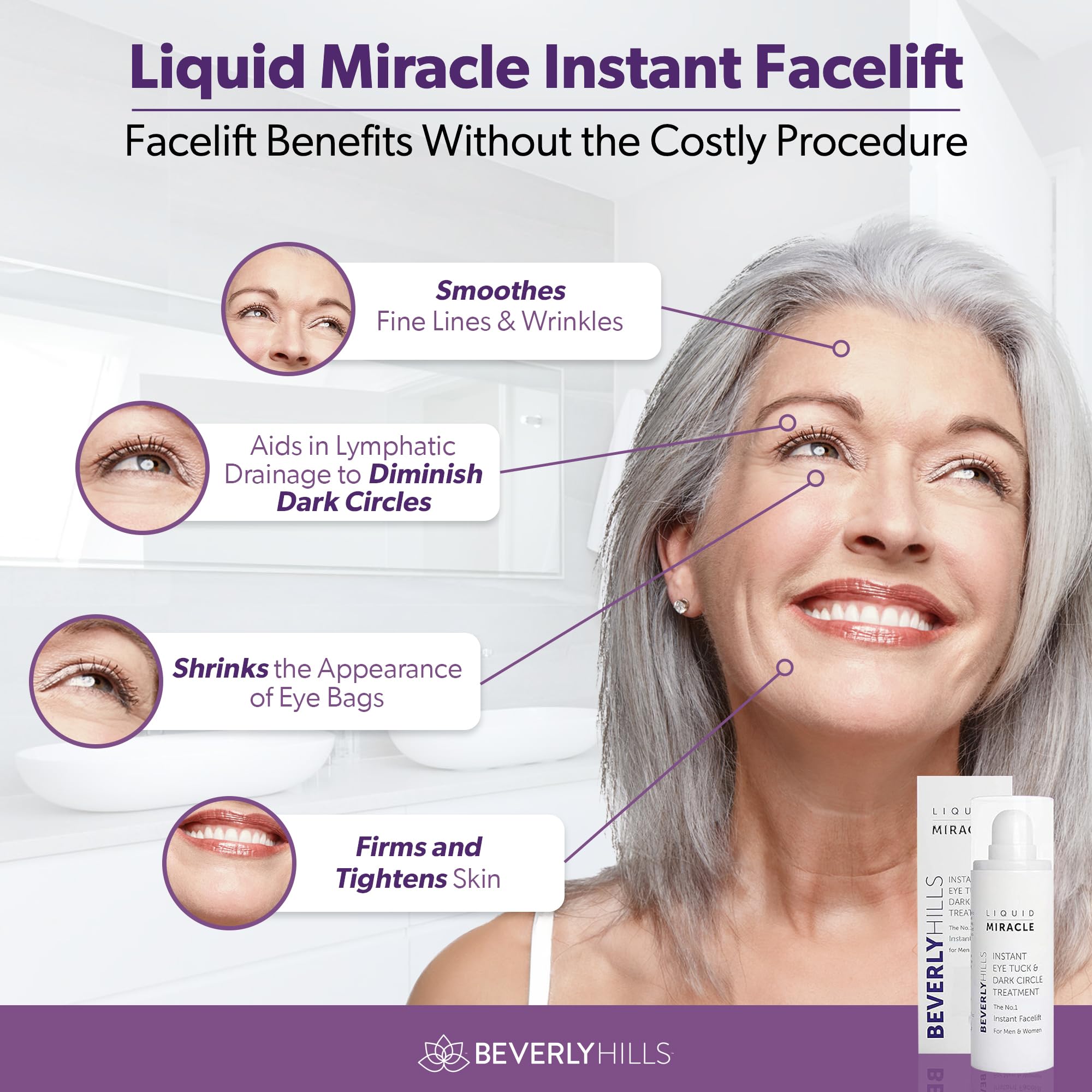 BEVERLY HILLS Instant Facelift - Reduce Fine Lines and Remove Puffiness in 90 Seconds Rapid Reduction of Wrinkles, Instant Lift Eye Serum 30ml / 1oz