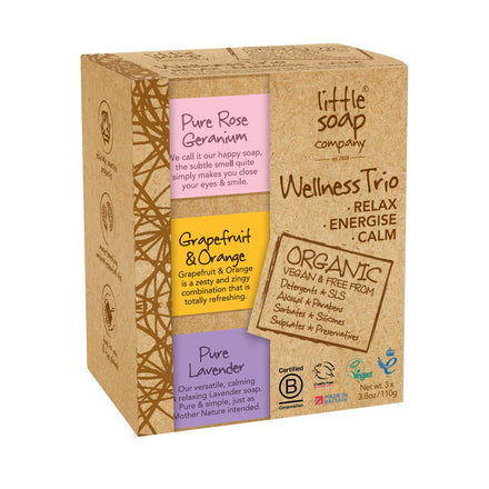 Little Soap Company Organics Wellness Trio Soap Gift Set – 3 X Hand And Body Soap Bars 100Grms