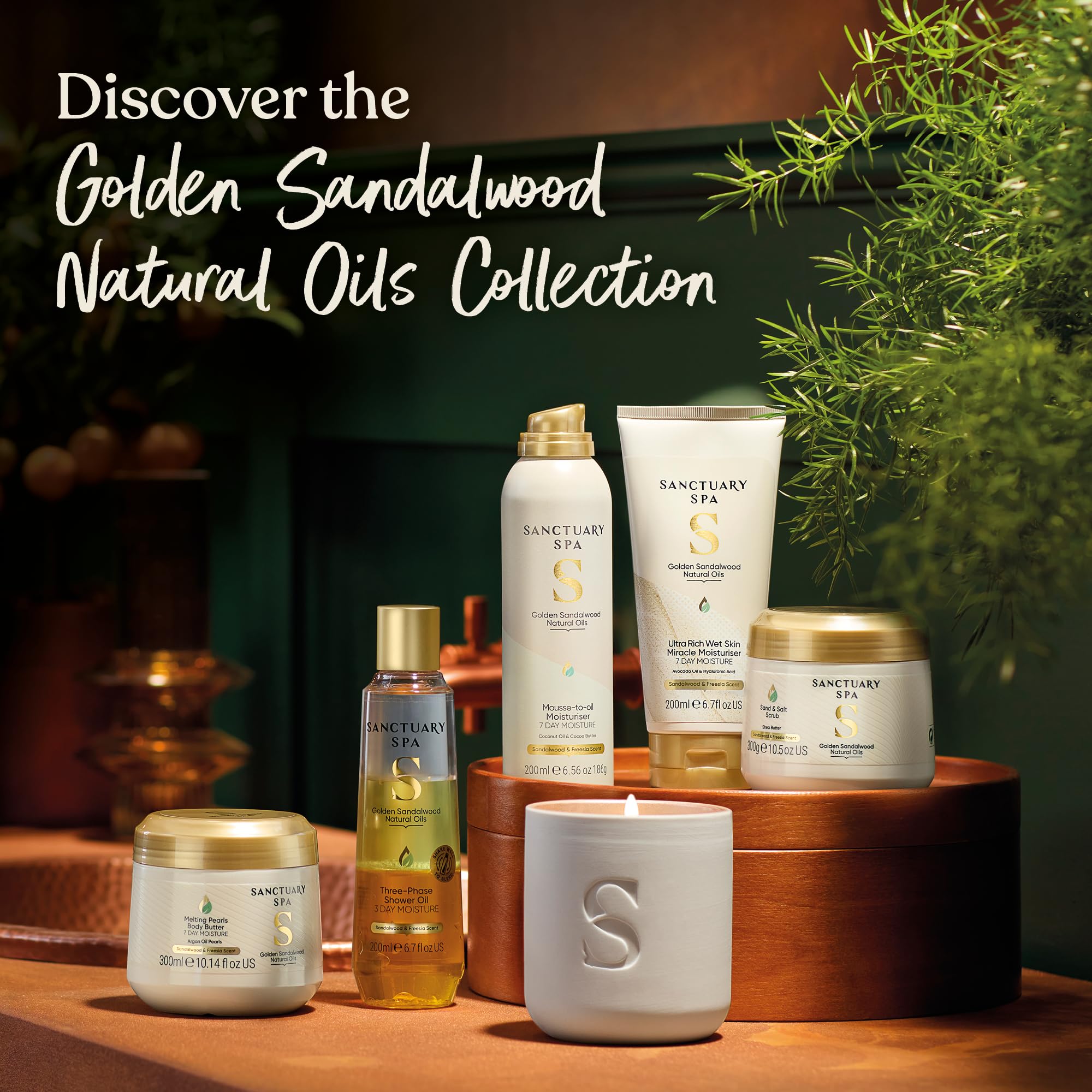 Sanctuary Spa Golden Sandalwood Melting Pearl Body Butter with Shea Butter & Argan Oil, No Mineral Oil, Cruelty Free & Vegan Body Moisturiser, 300g