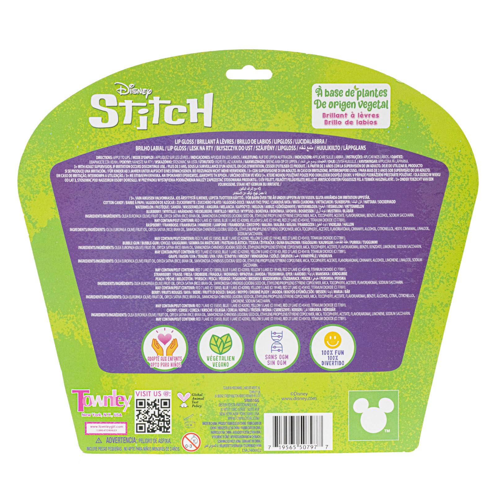 Stitch 10 Piece Plant Based Lip Gloss, Girls Party Favours, First Makeup Set for Girl, Perfect for Parties, Sleepovers and Birthday Gifts, Ages 3+, by Townley Girl