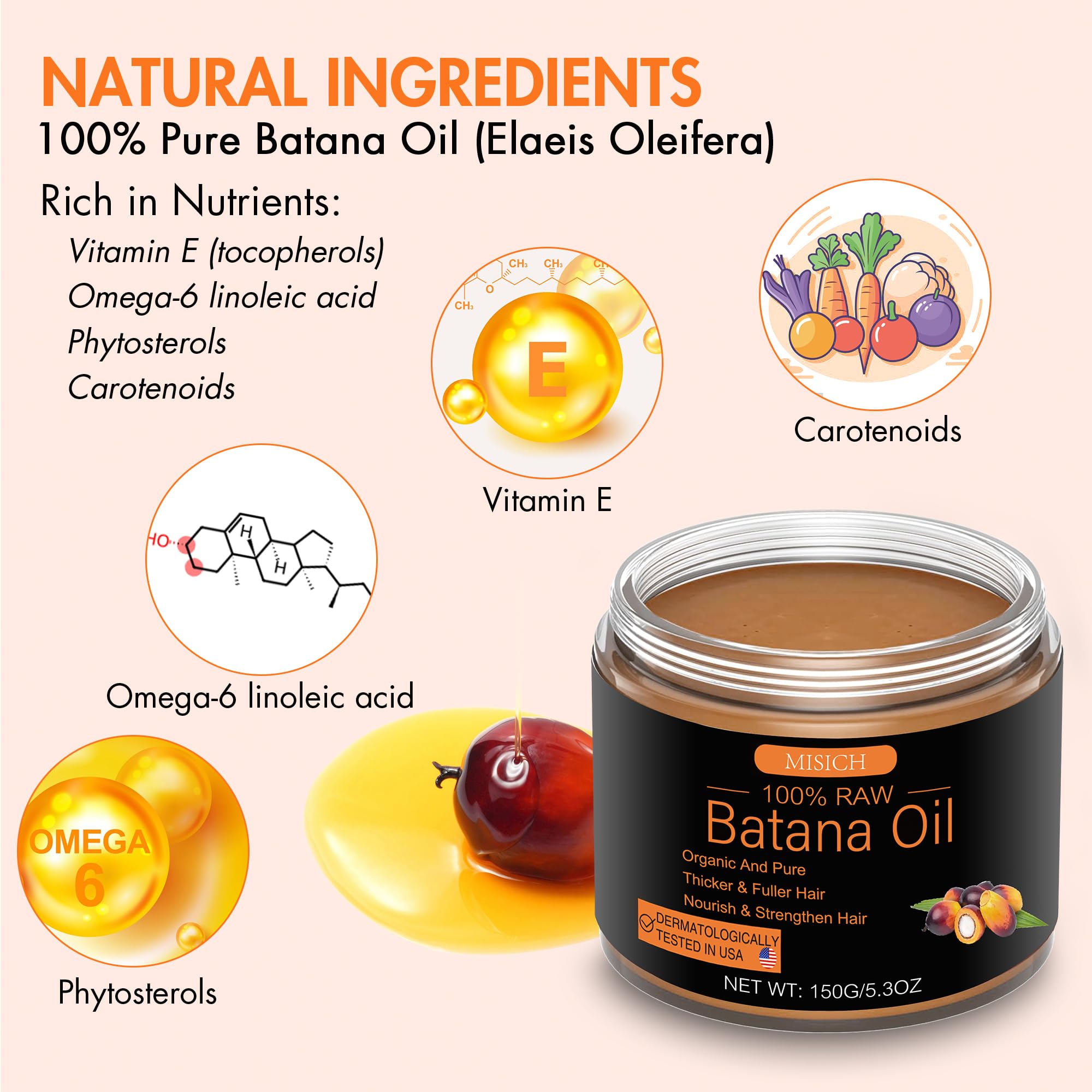 Raw Batana Oil for Hair Growth, 100% Natural Pure Dr. Sebi Botana Oil, Unrefined Organic Batana Hair Growth Oil for Prevent Hair Loss, Enhances Hair Thickness for Men & Women 5.3 oz