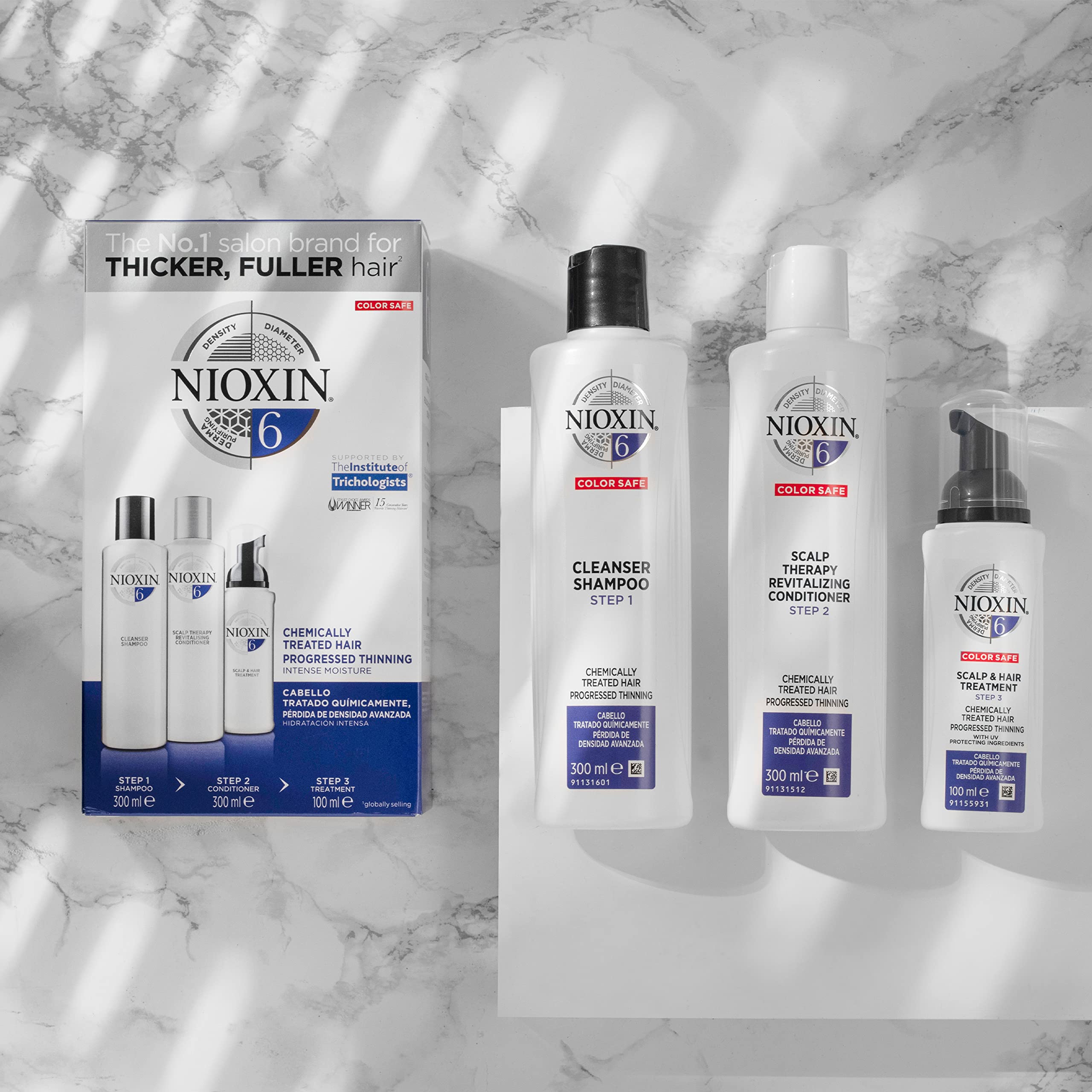 Nioxin 3-Part System, System 6 Chemically Treated Hair with Progressed Thinning, Hair Thickening Treatment, Scalp Therapy, Shampoo 300ml